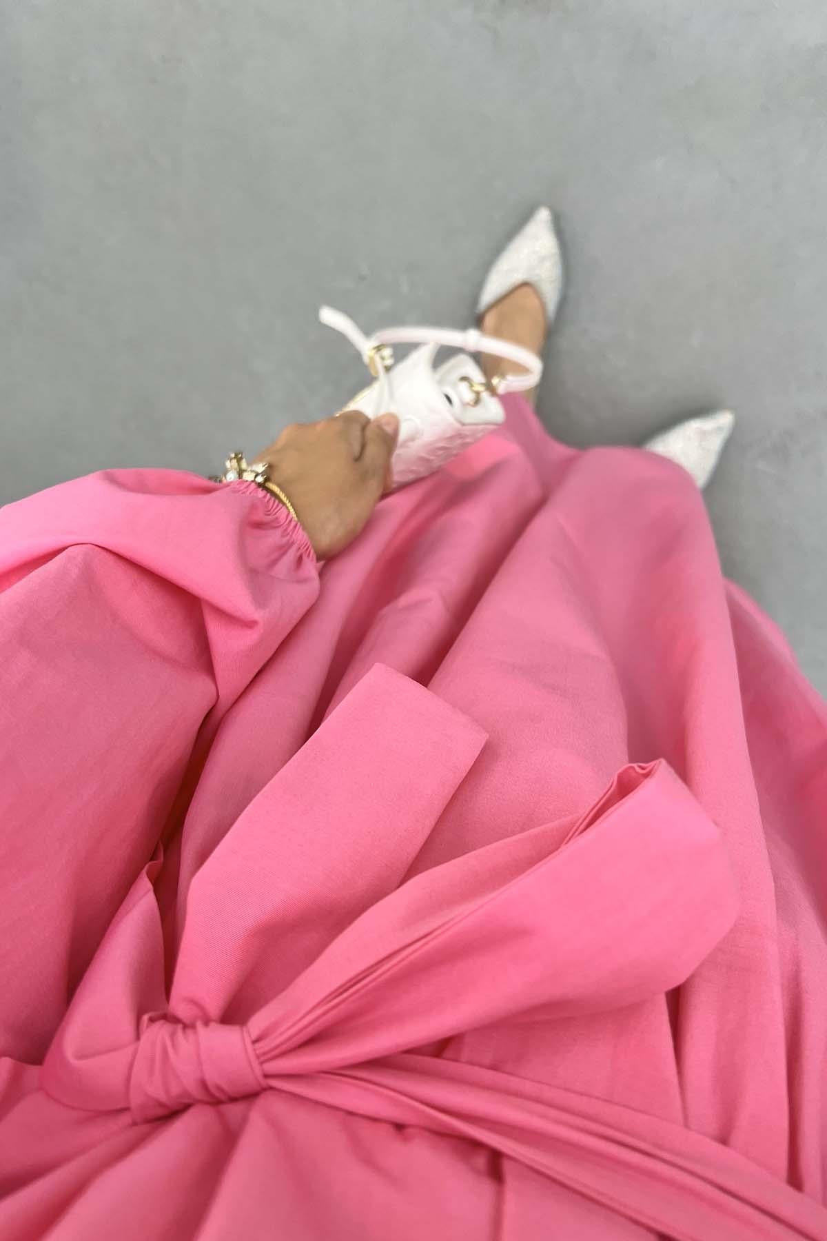 Yaka Detaylı Elbise Pembe
