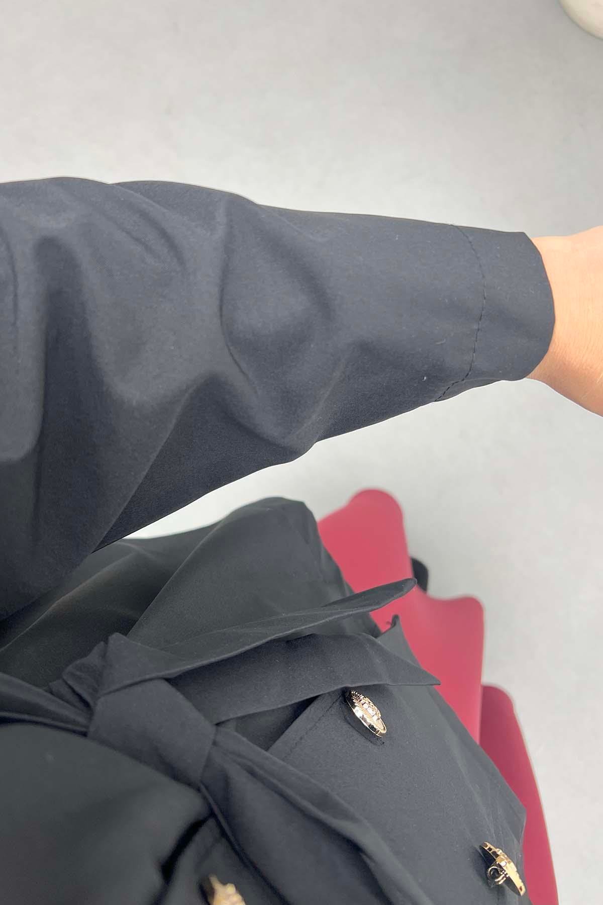 Yaka Detaylı Trençkot Siyah