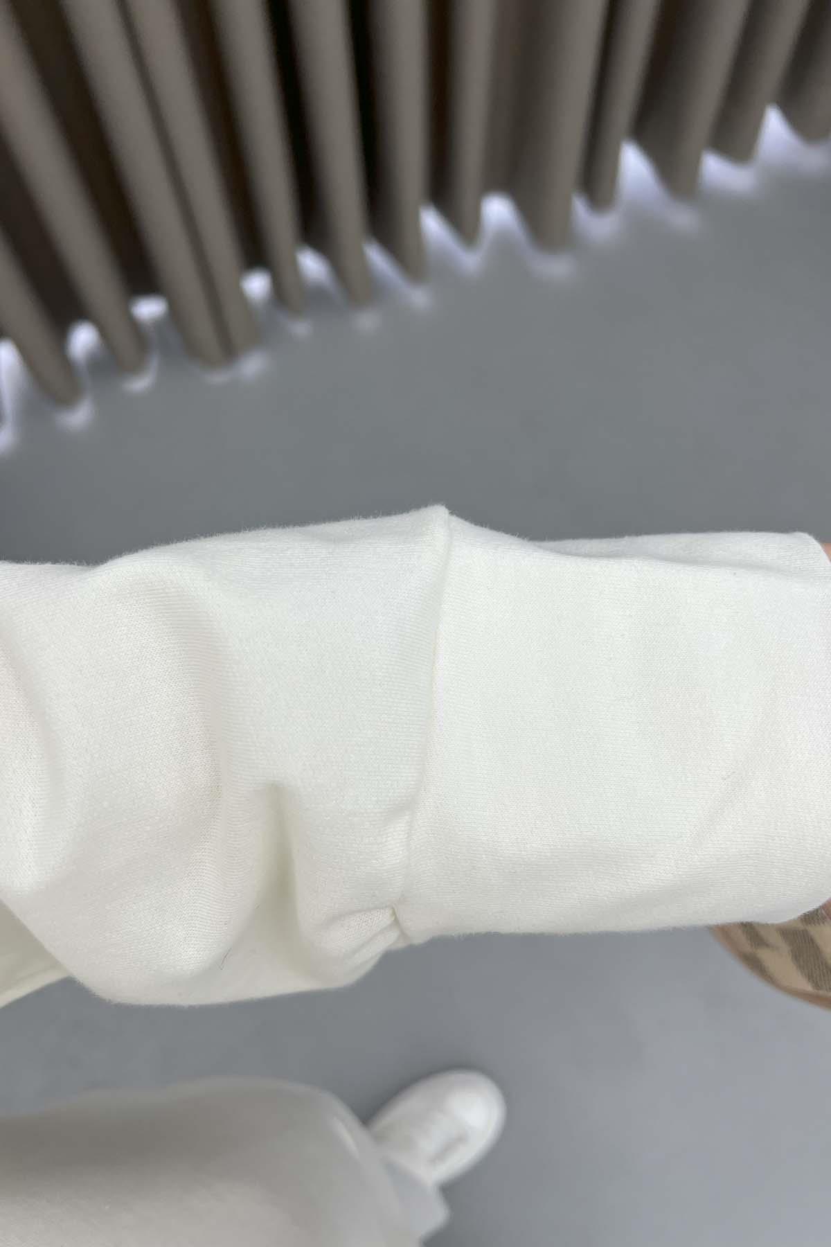 Yaka Düğmeli Sweat Takım Krem