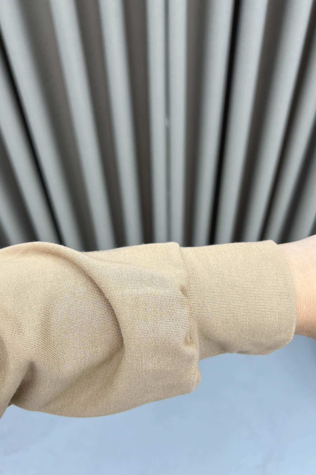 Yaka Fermuarlı Sweat Elbise Sütlü Kahve