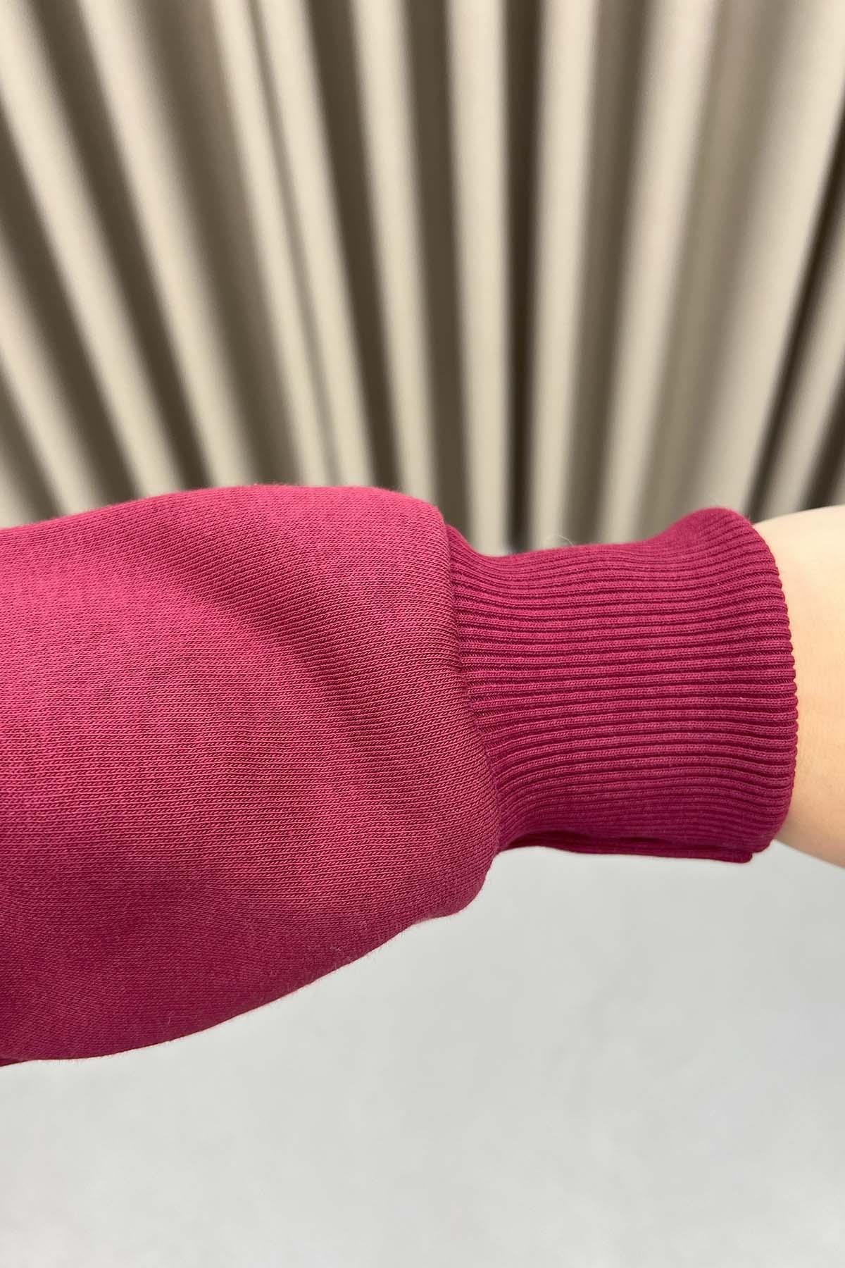Yaka Fermuarlı Sweatshirt Bordo