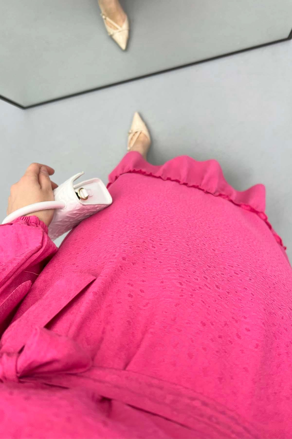 Yaka Fırfırlı Elbise Pembe