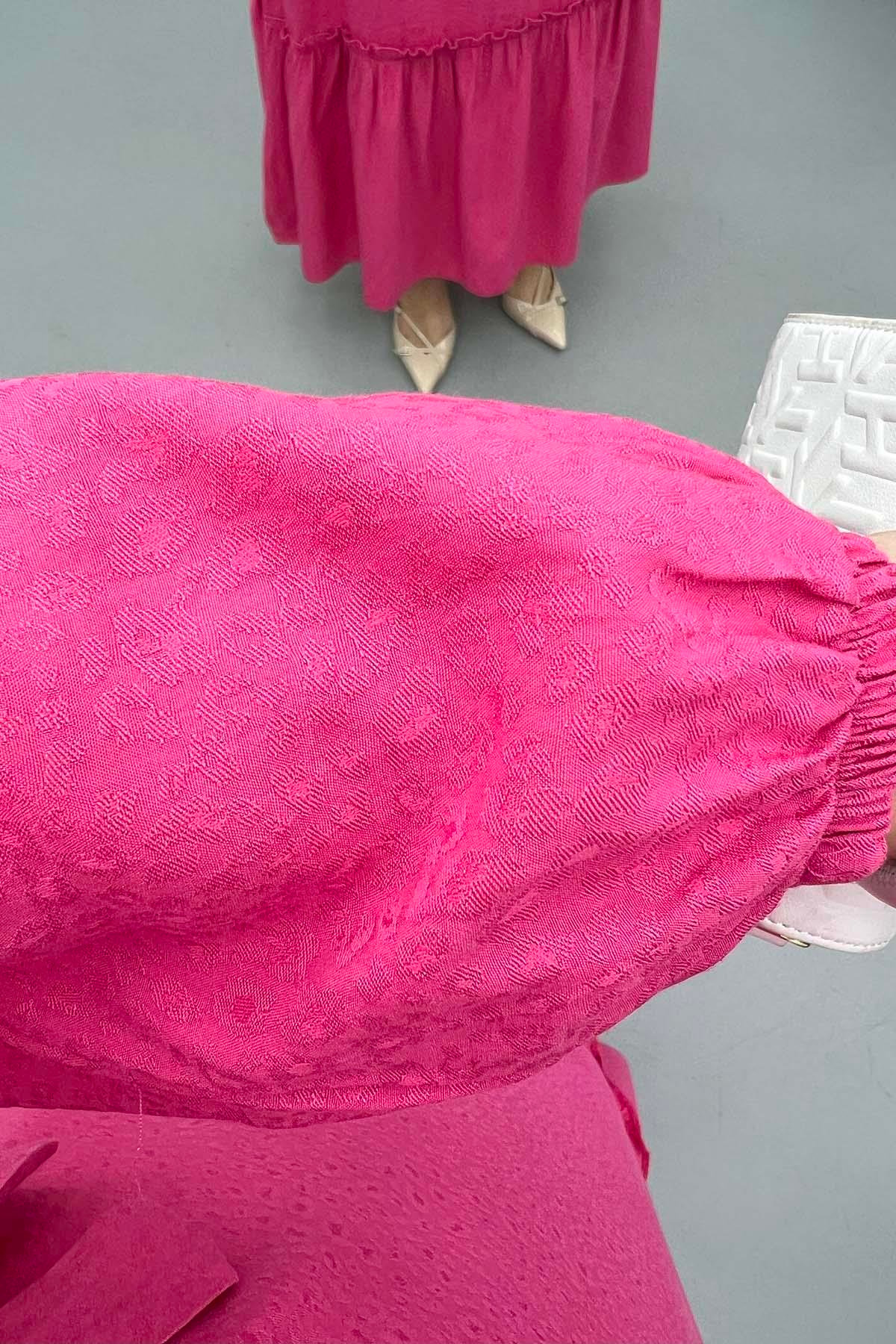 Yaka Fırfırlı Elbise Pembe