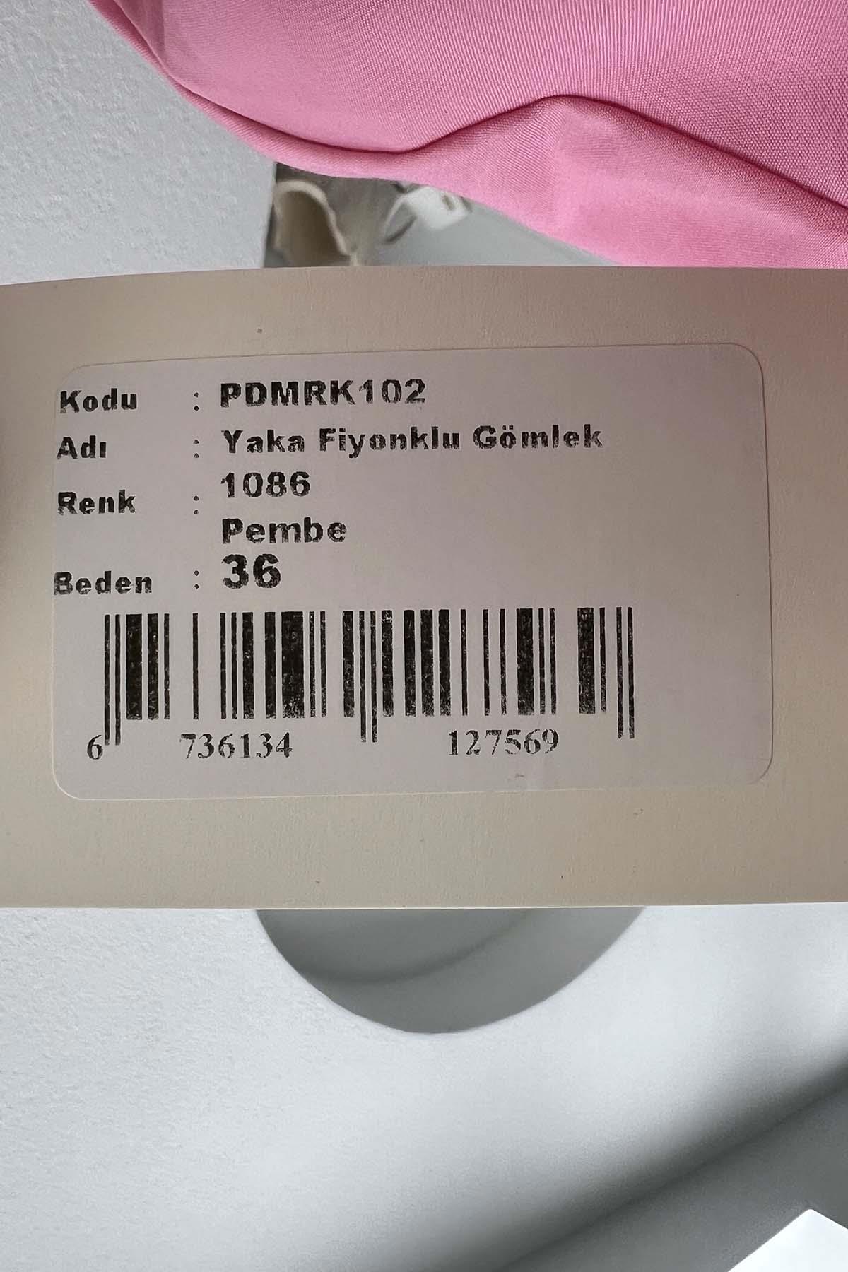 Yaka Fiyonklu Gömlek Pembe