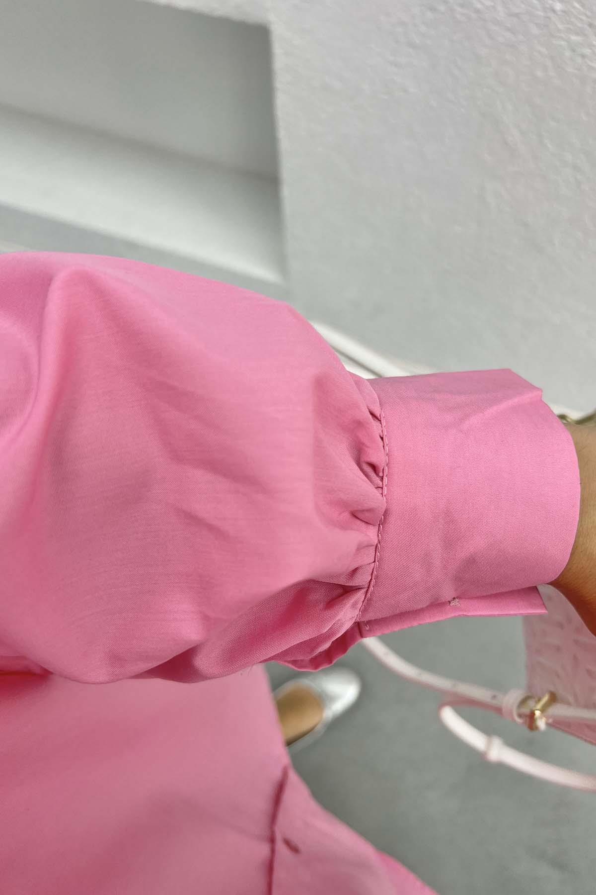 Yaka Fiyonklu Gömlek Pembe