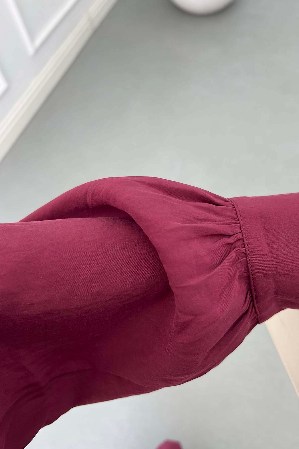 Yakası Fırfır Detaylı Modal Takım Bordo