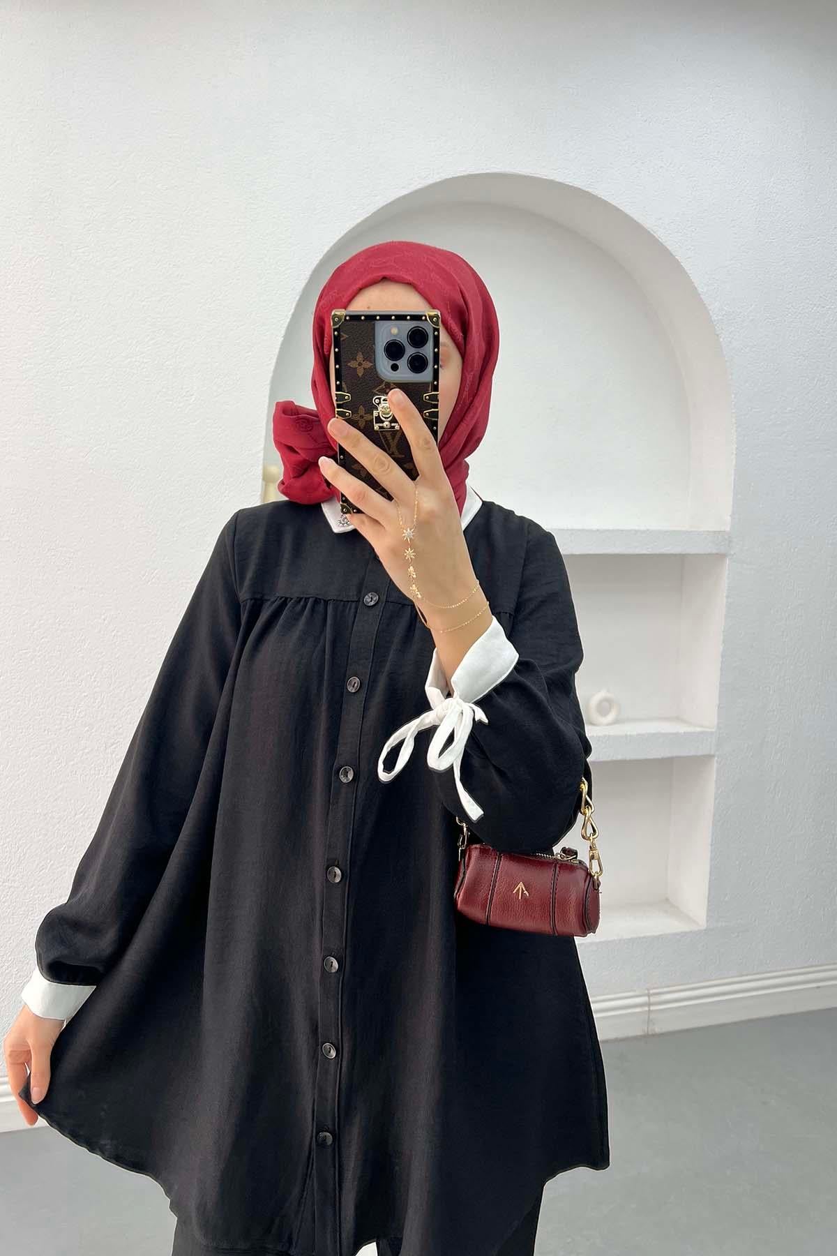 Yakası Taşlı Takım Siyah