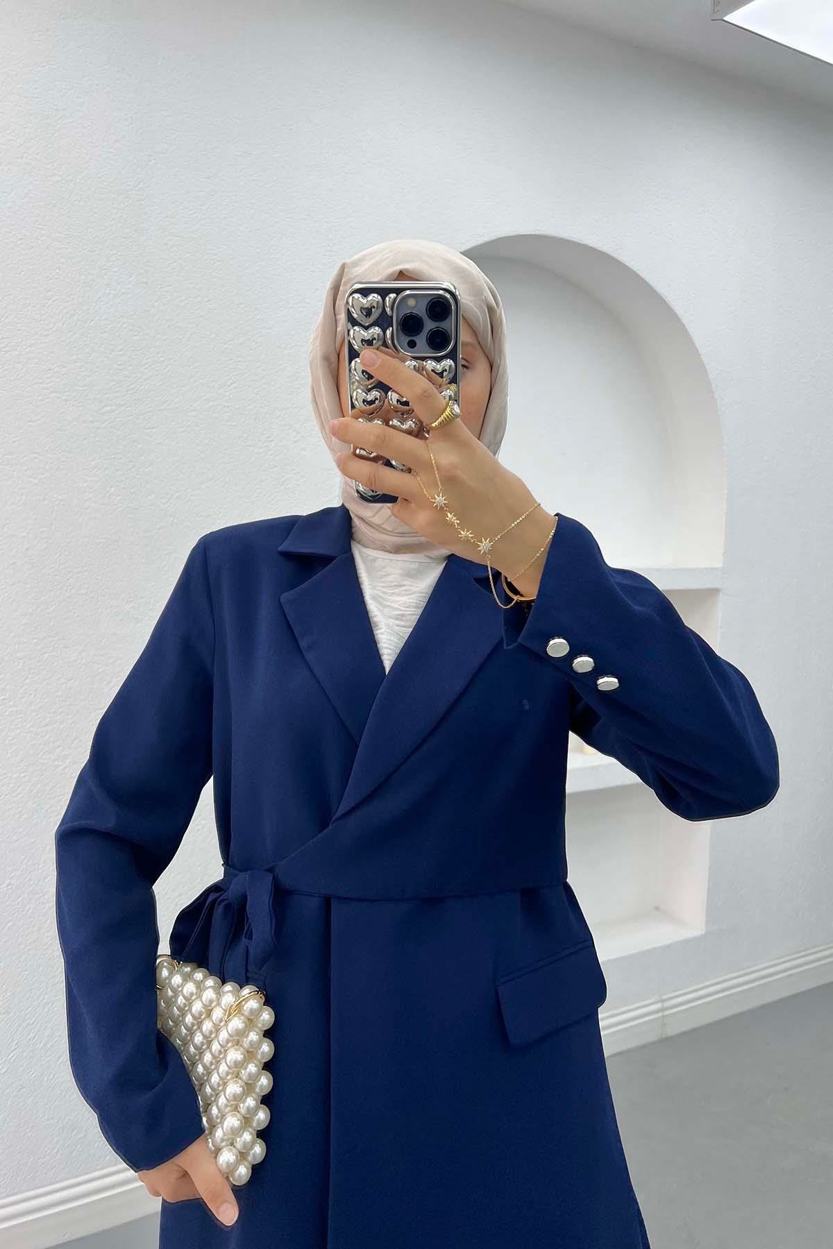 Yan Bağlamalı Ceket Takım Lacivert