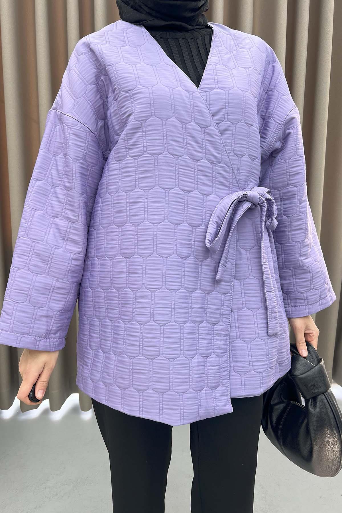 Yan Bağlamalı Kapitone Kimono Lila