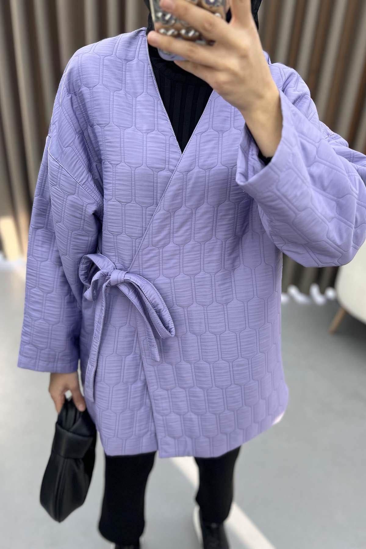 Yan Bağlamalı Kapitone Kimono Lila