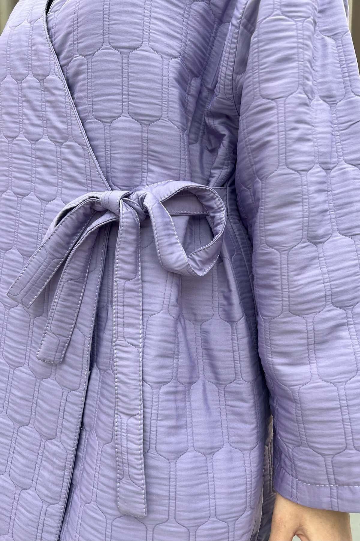 Yan Bağlamalı Kapitone Kimono Lila