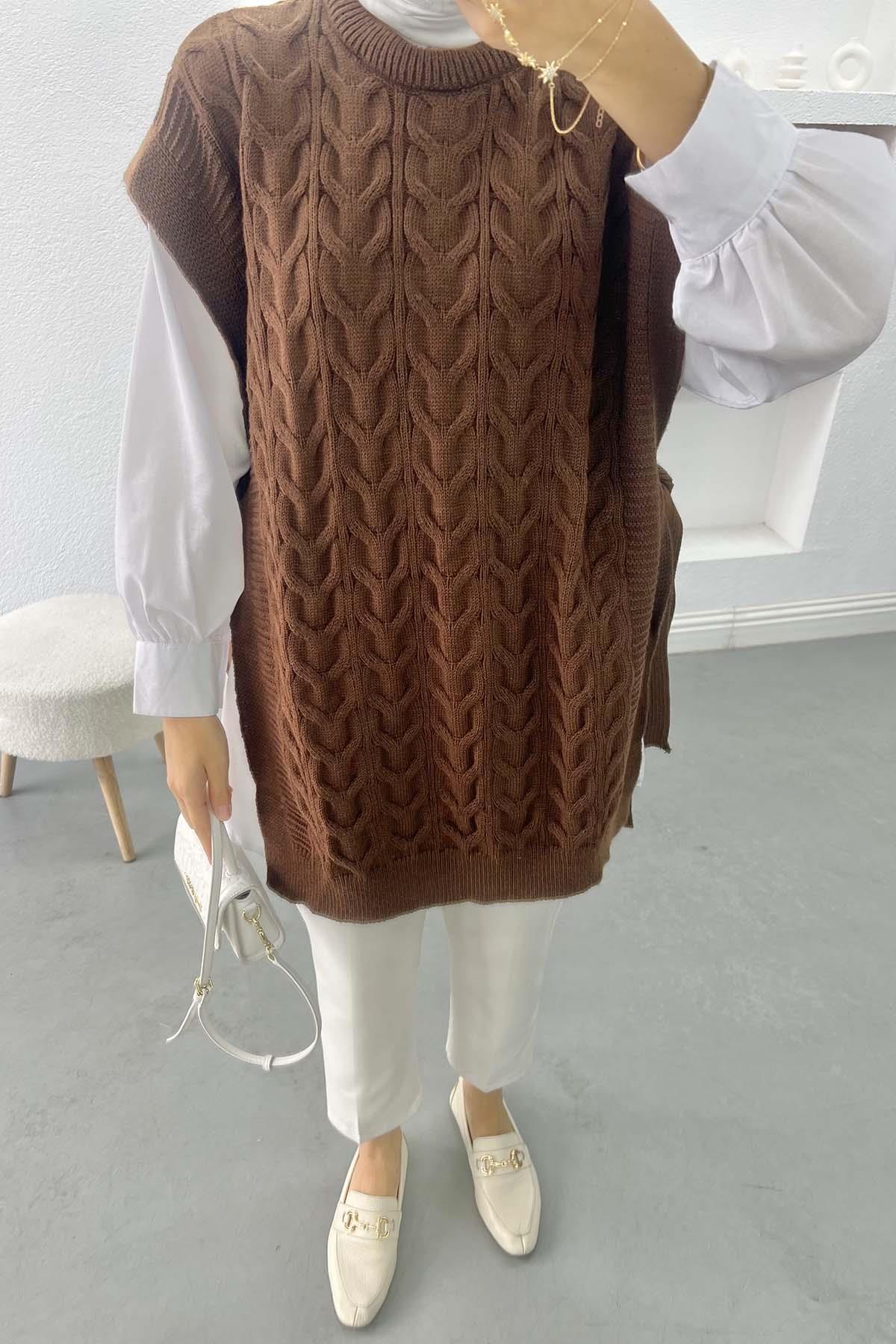 Yan Bağlamalı Süveter Acı Kahve