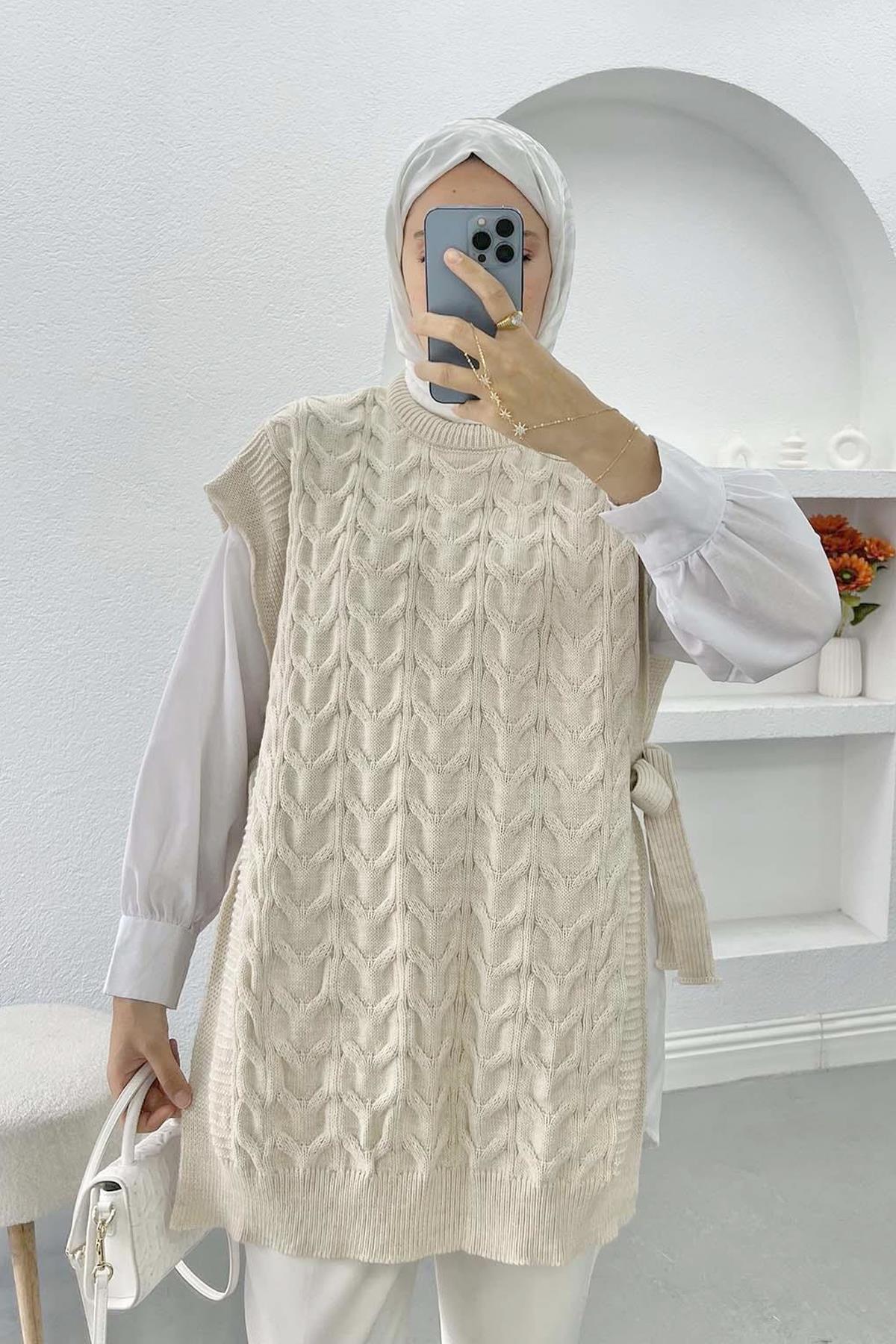 Yan Bağlamalı Süveter Ekru