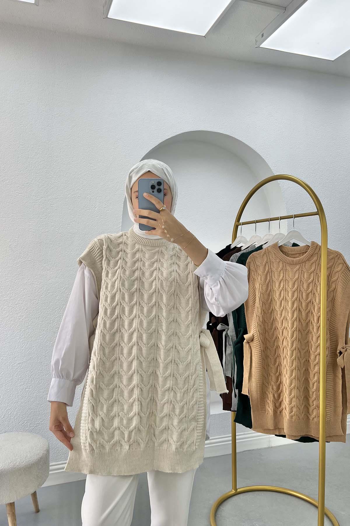 Yan Bağlamalı Süveter Ekru
