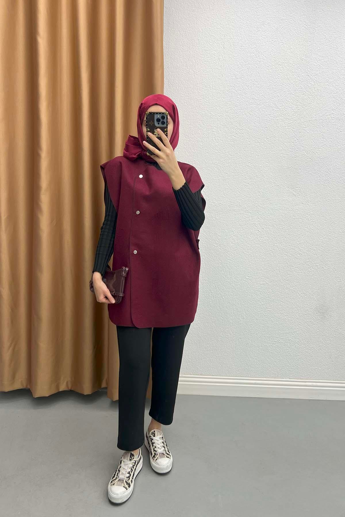 Yan Çıtçıtlı Yelek Bordo