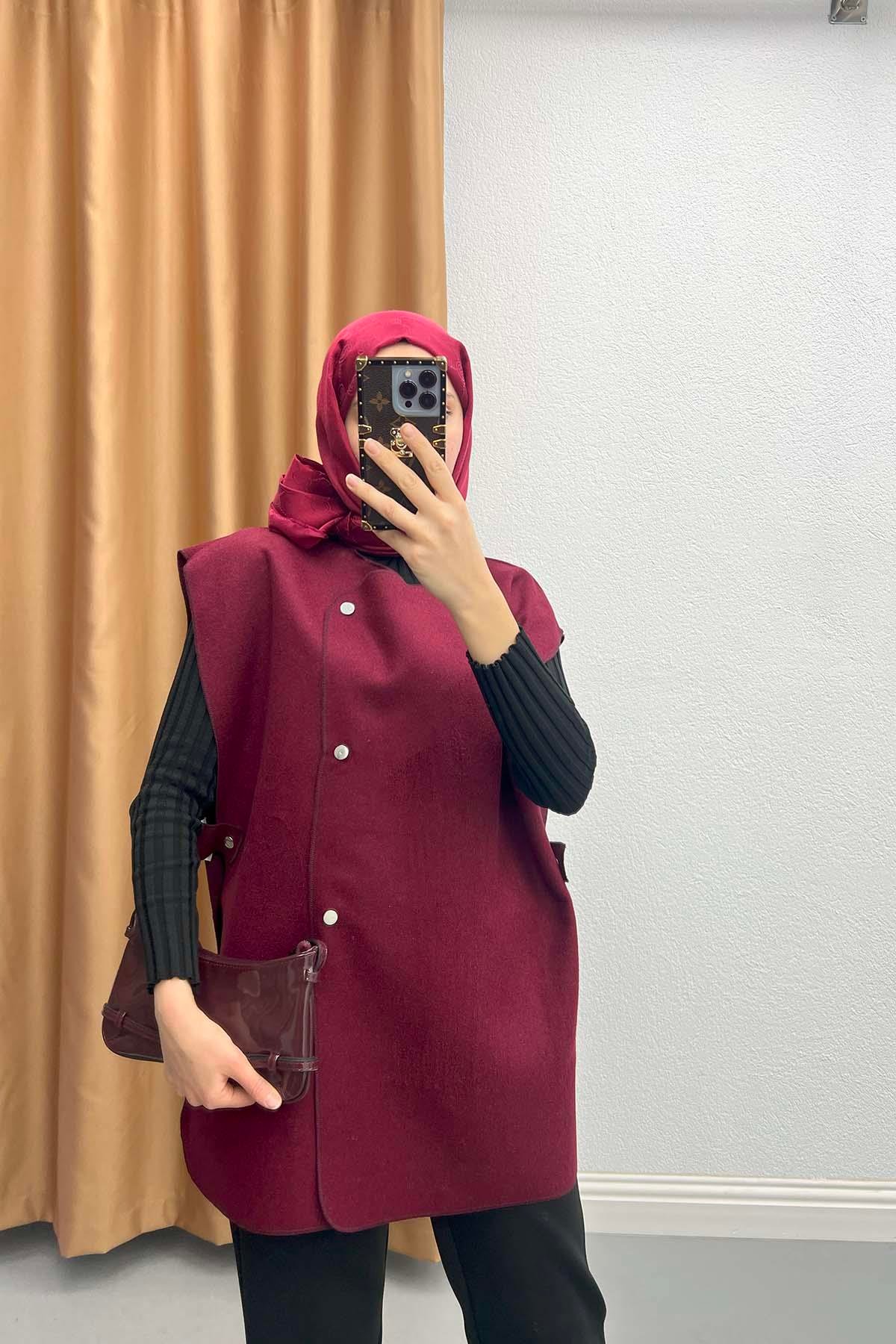 Yan Çıtçıtlı Yelek Bordo