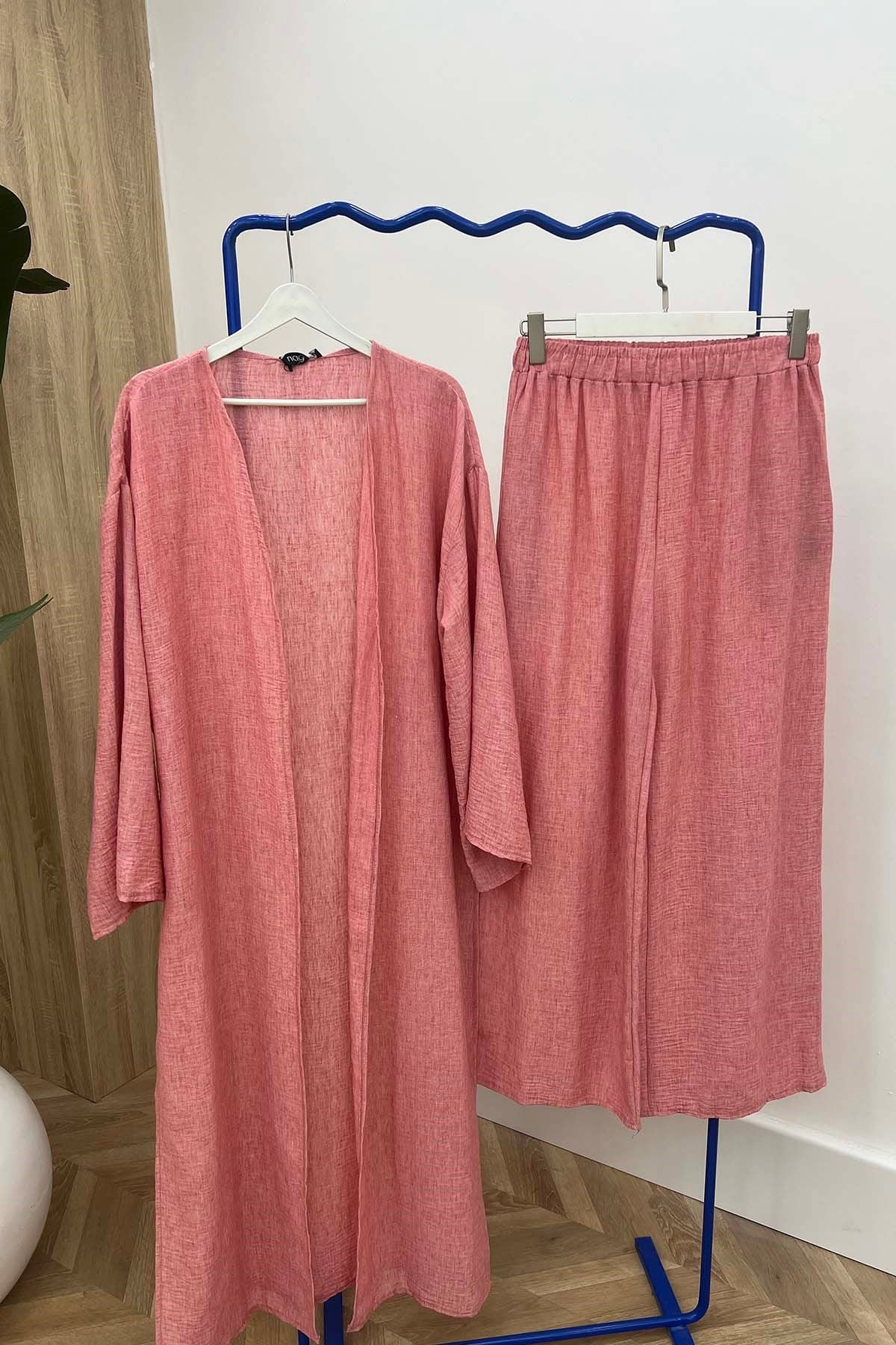 Yan Yırtmaçlı Kimono Takım Kırmızı