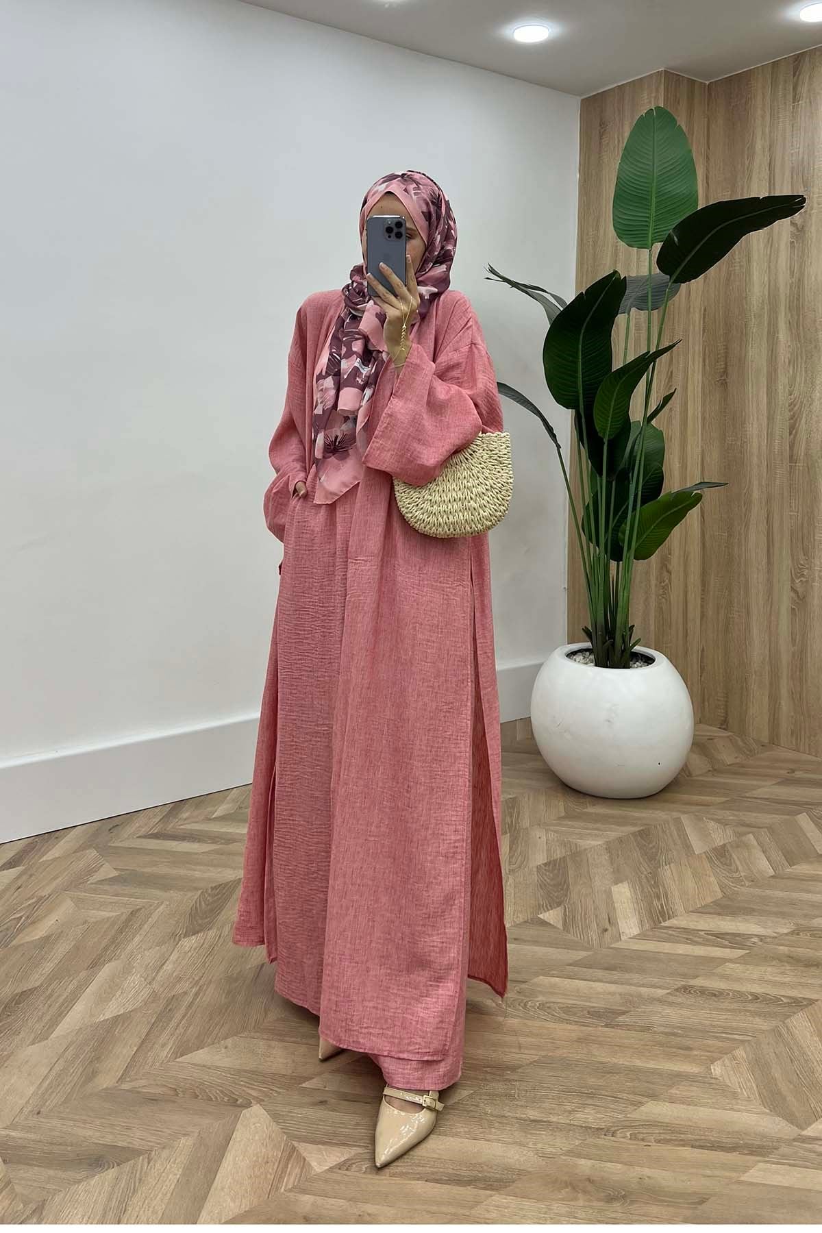 Yan Yırtmaçlı Kimono Takım Kırmızı
