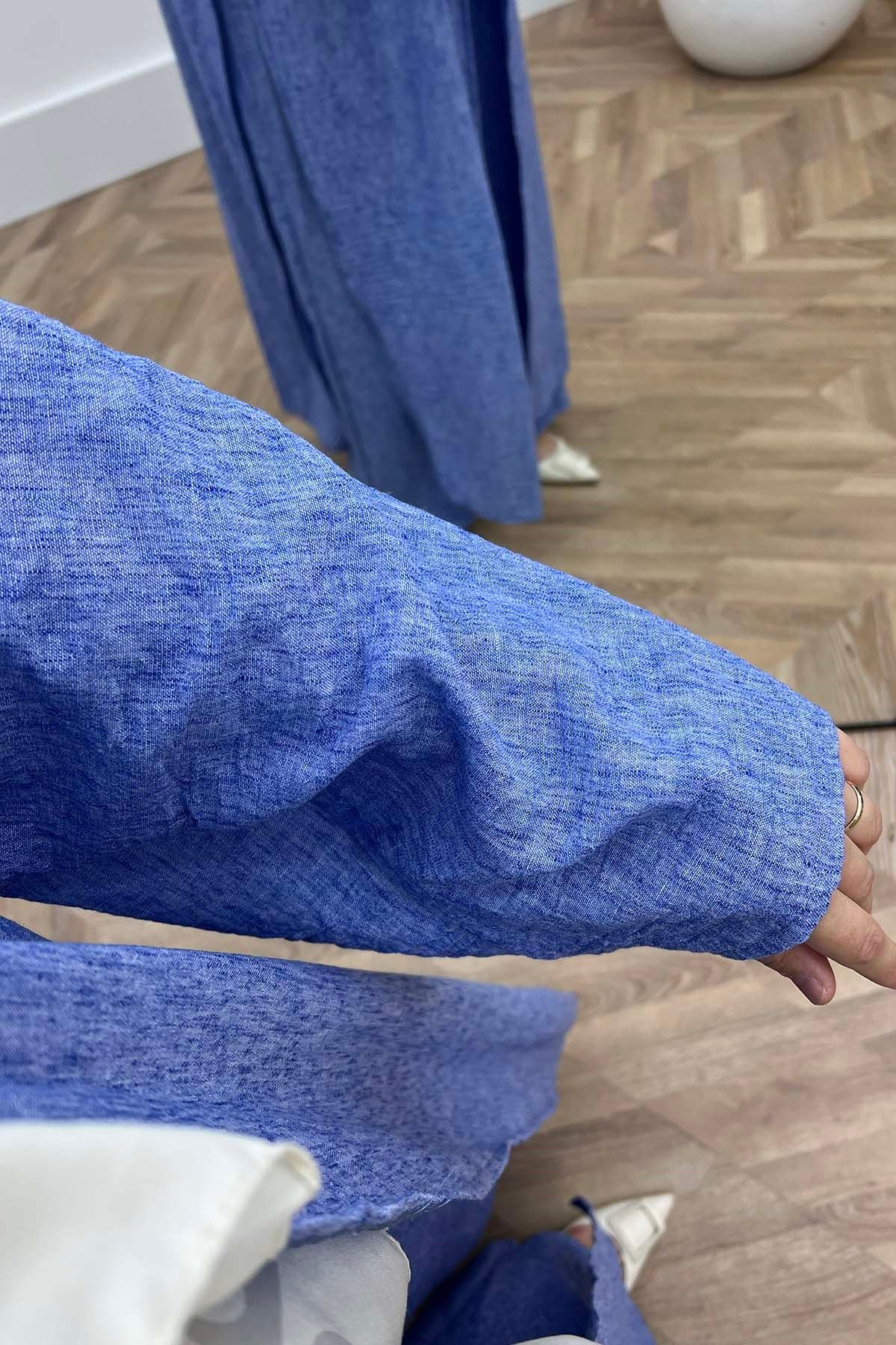 Yan Yırtmaçlı Kimono Takım Mavi