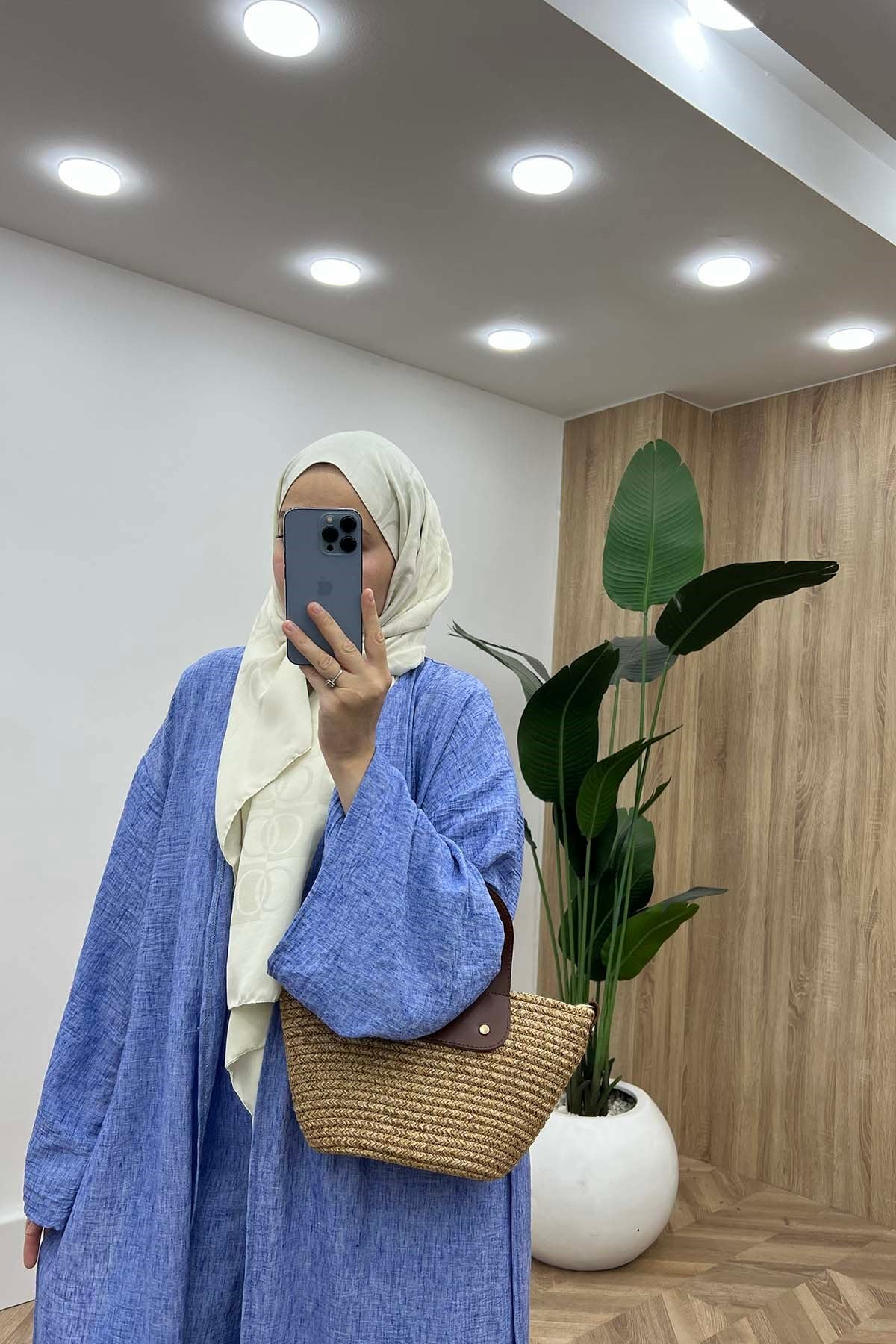 Yan Yırtmaçlı Kimono Takım Mavi