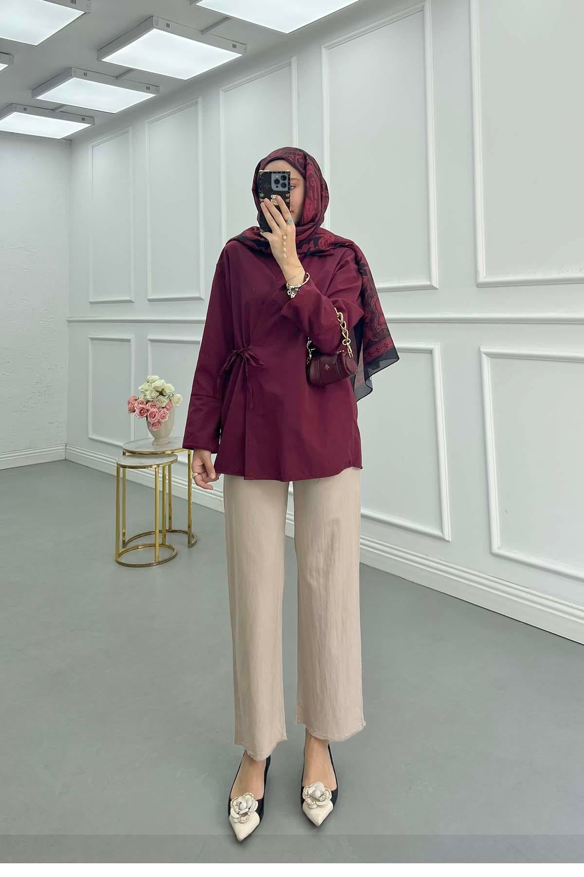 Yandan Bağlamalı Ceket Kimono Bordo