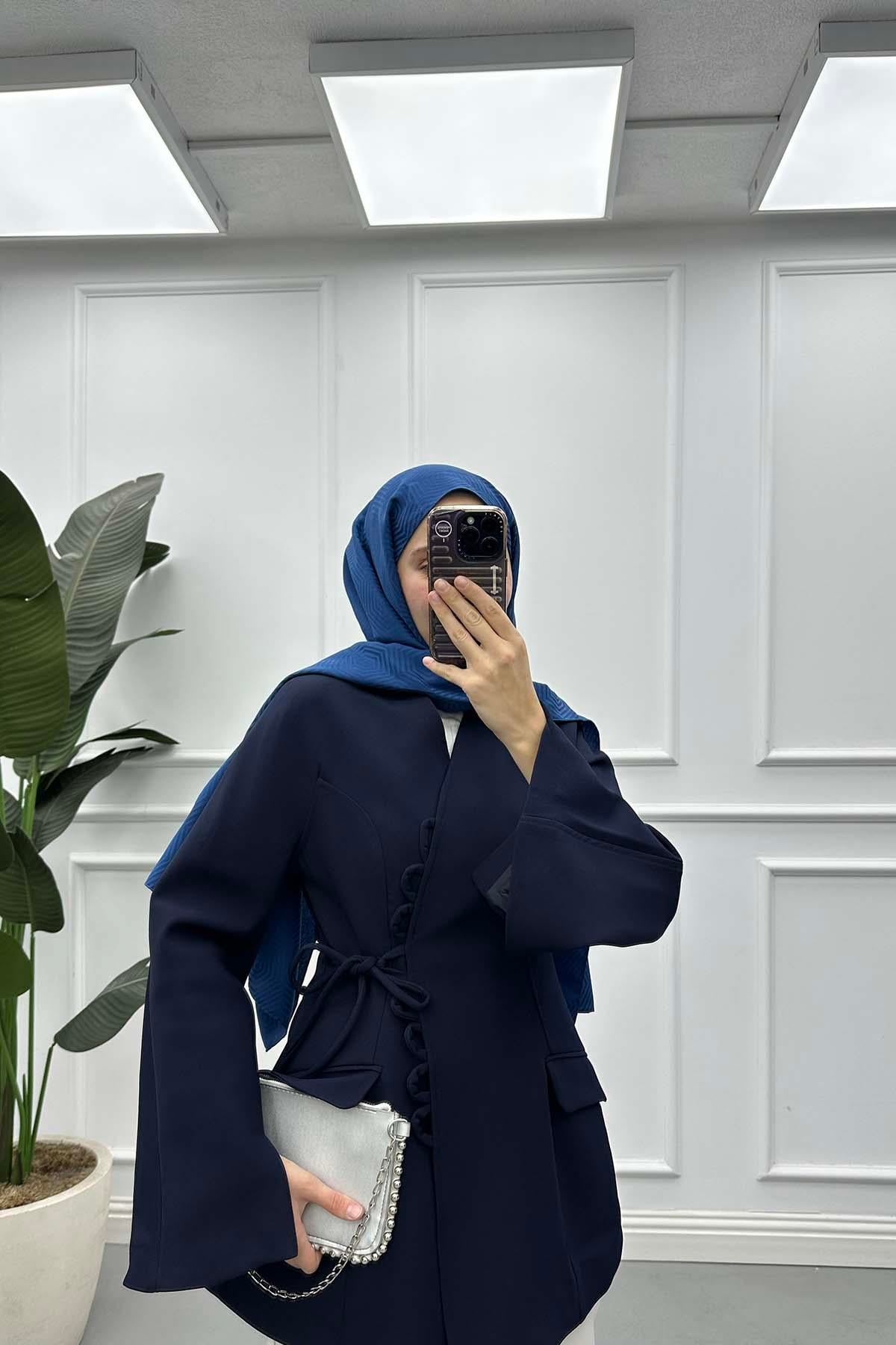 Yandan Bağlamalı Ceket Lacivert