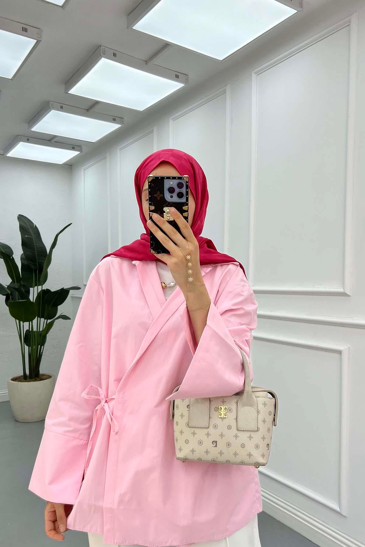 Yandan Bağlamalı Ceket Pembe