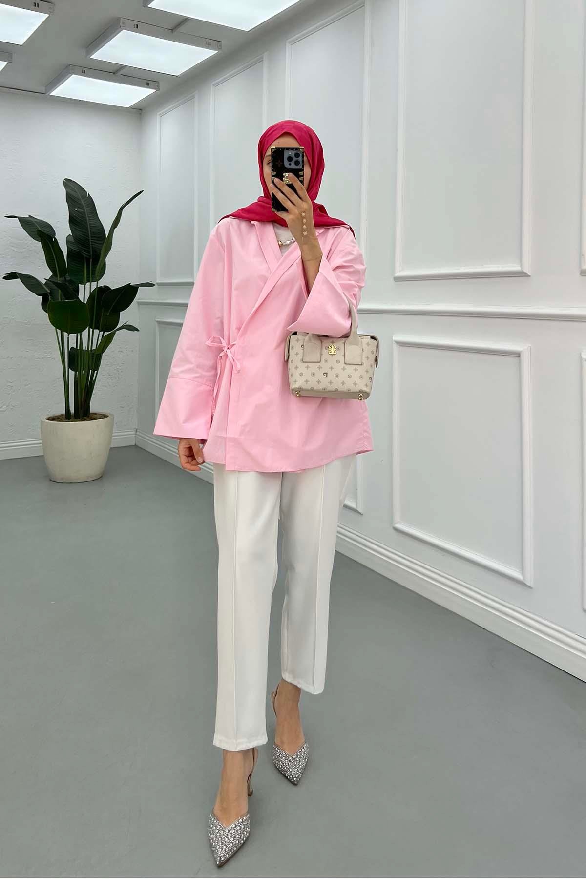 Yandan Bağlamalı Ceket Pembe
