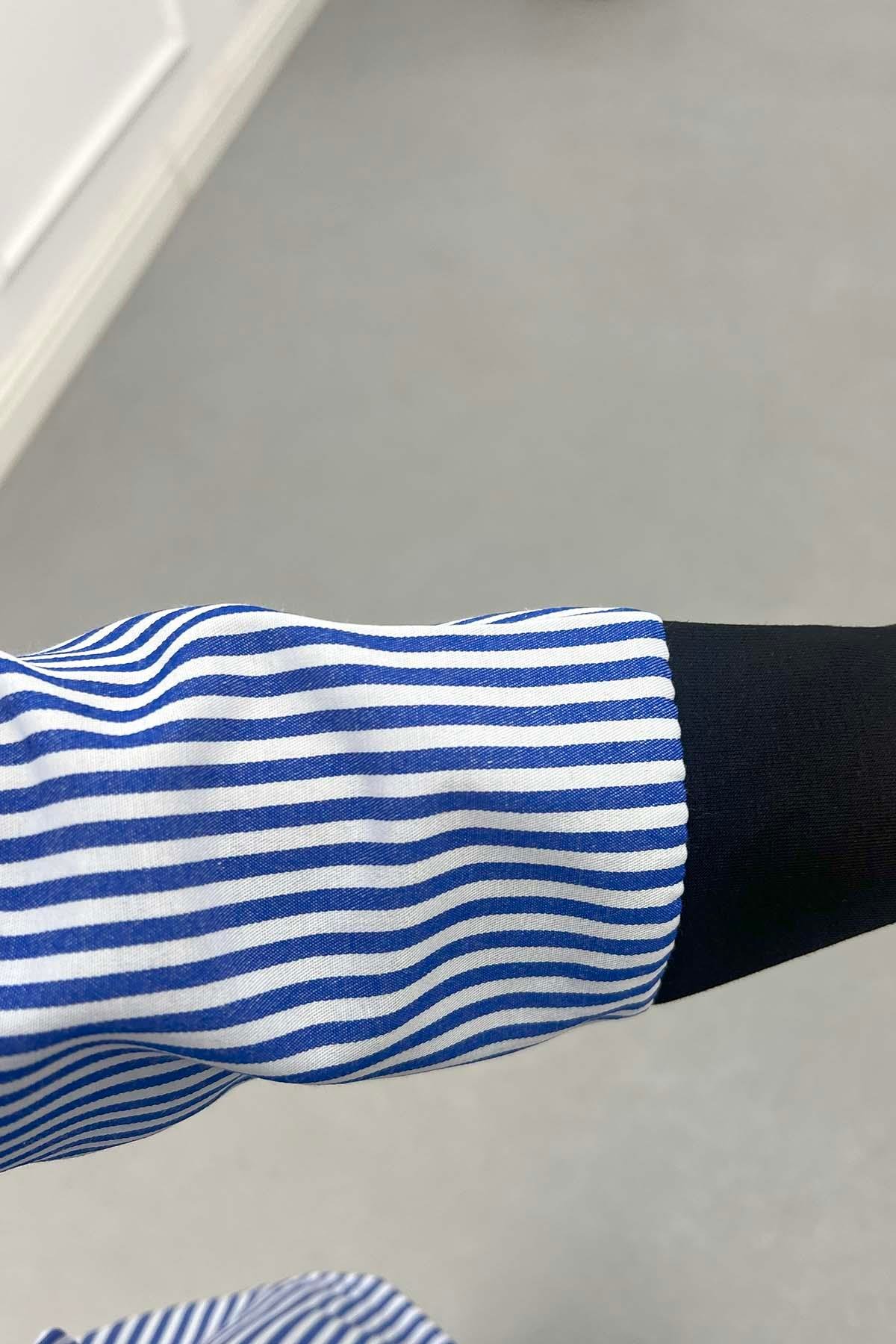 Yandan Bağlamalı Çizgili Sweatshirt Siyah