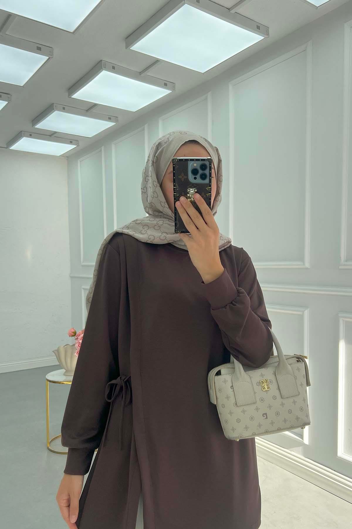 Yandan Bağlamalı Oysh Tunik Kahve