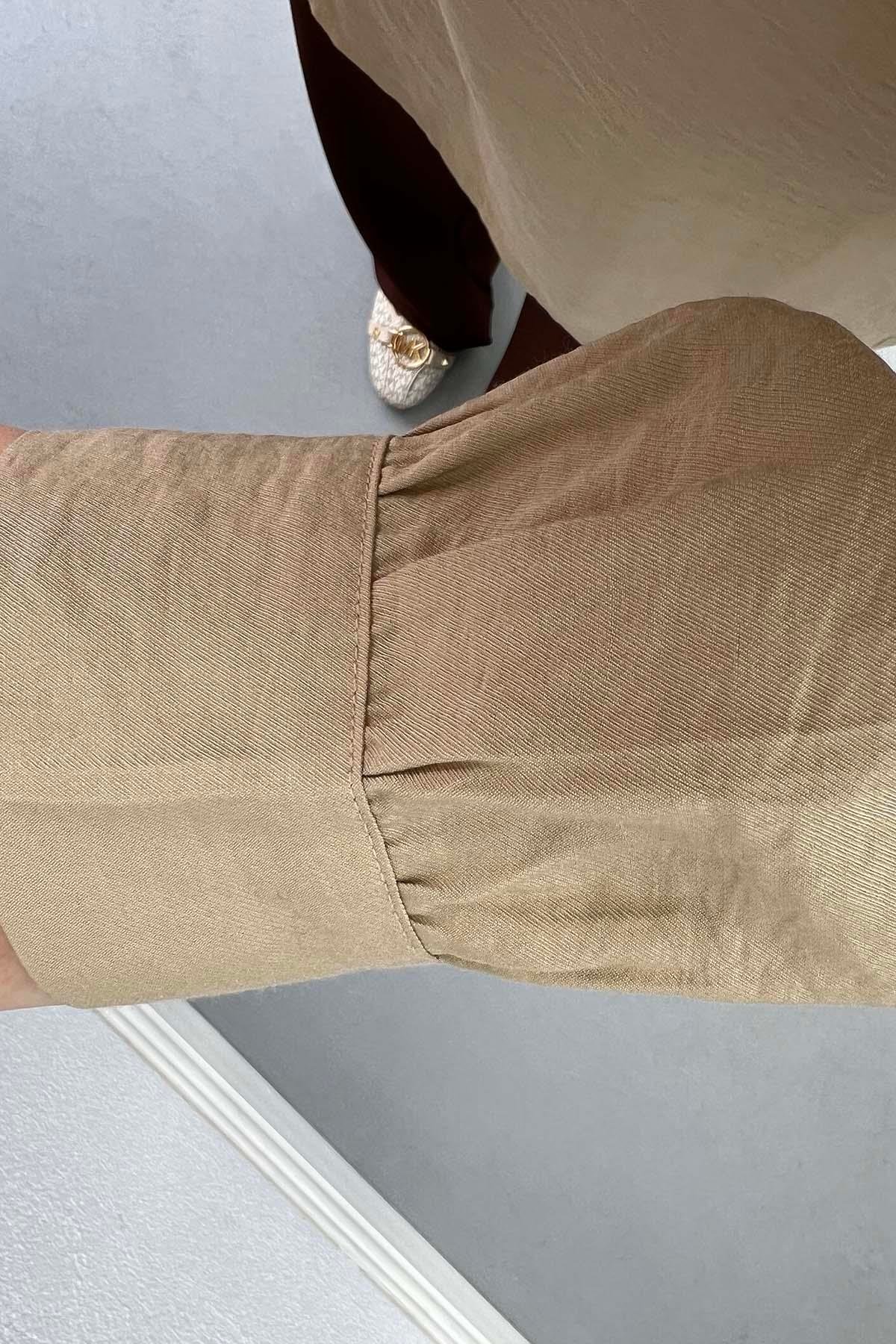 Yandan Fiyonk Bağlamalı Gabardin Gömlek Bej