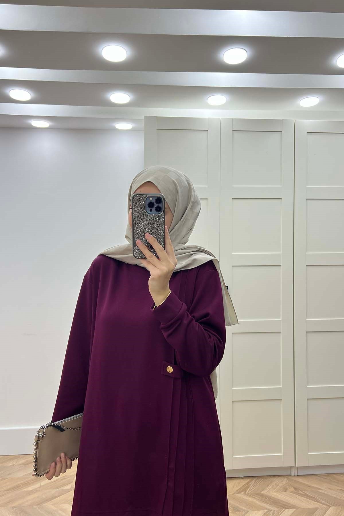 Yandan Gold Detaylı Oysh Takım Bordo