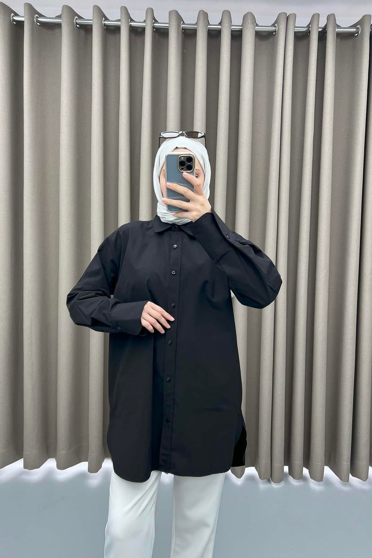 Yandan Yırtmaçlı Gömlek Siyah