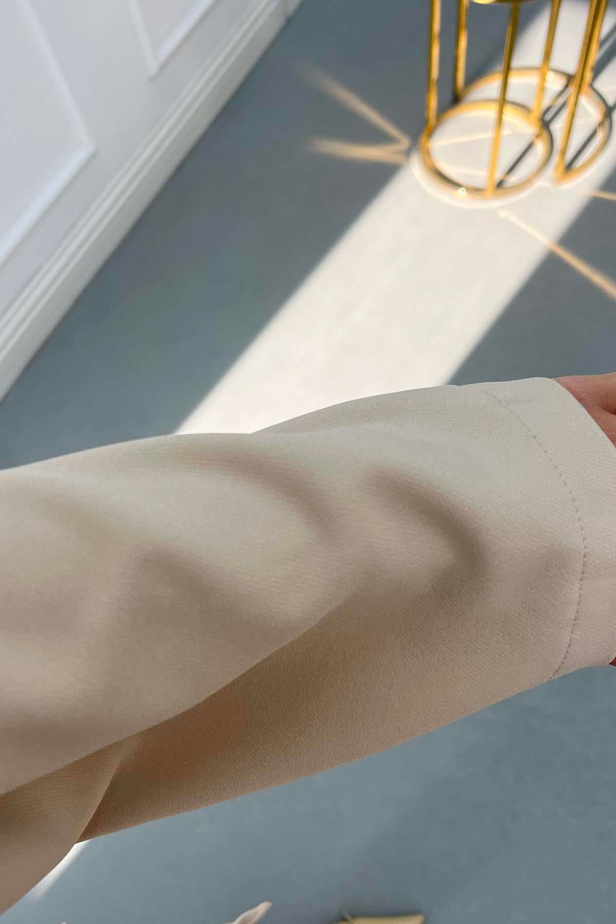 Yanı Yırtmaçlı Double Kimono Bej