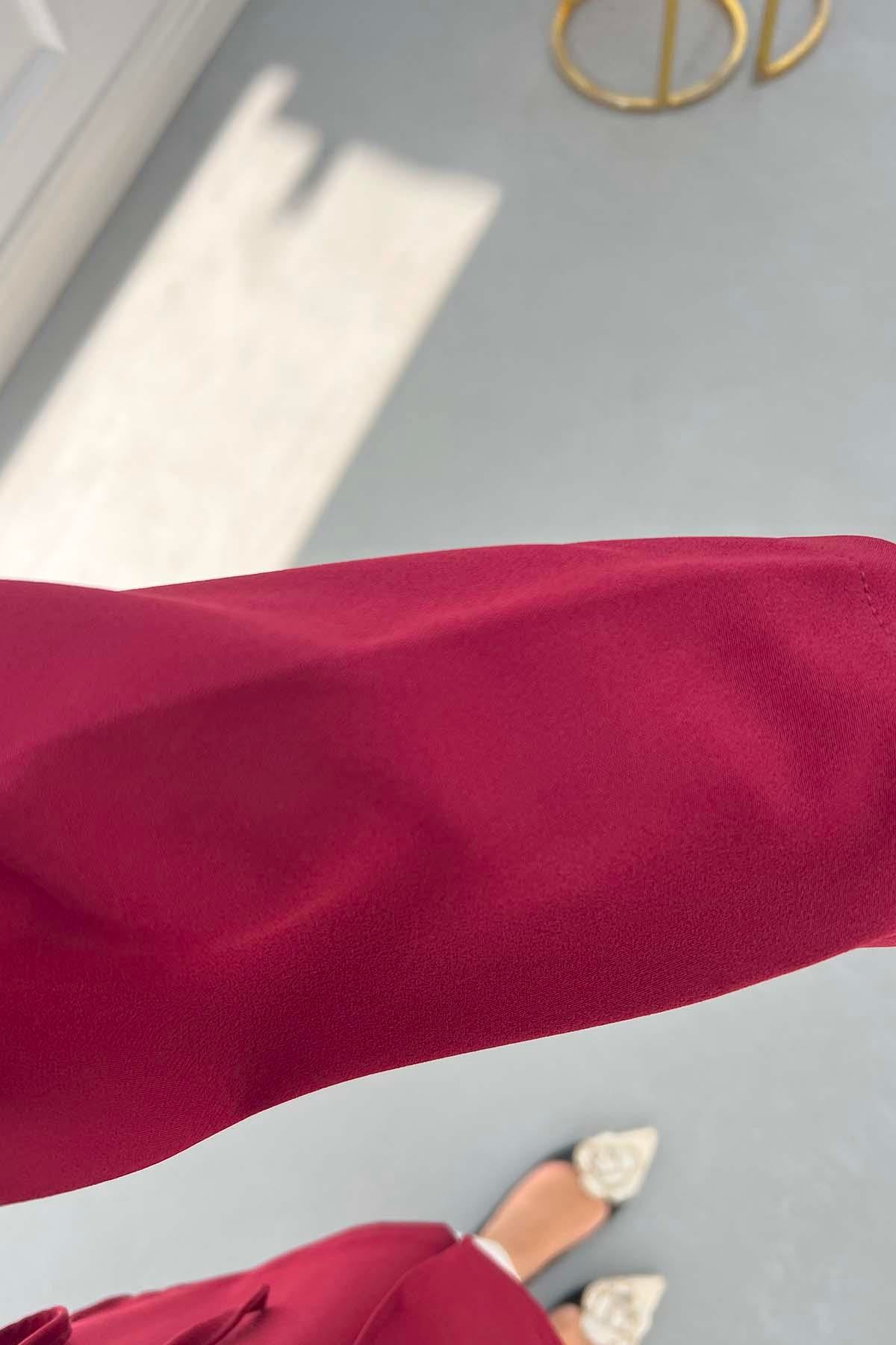 Yanı Yırtmaçlı Double Kimono Bordo