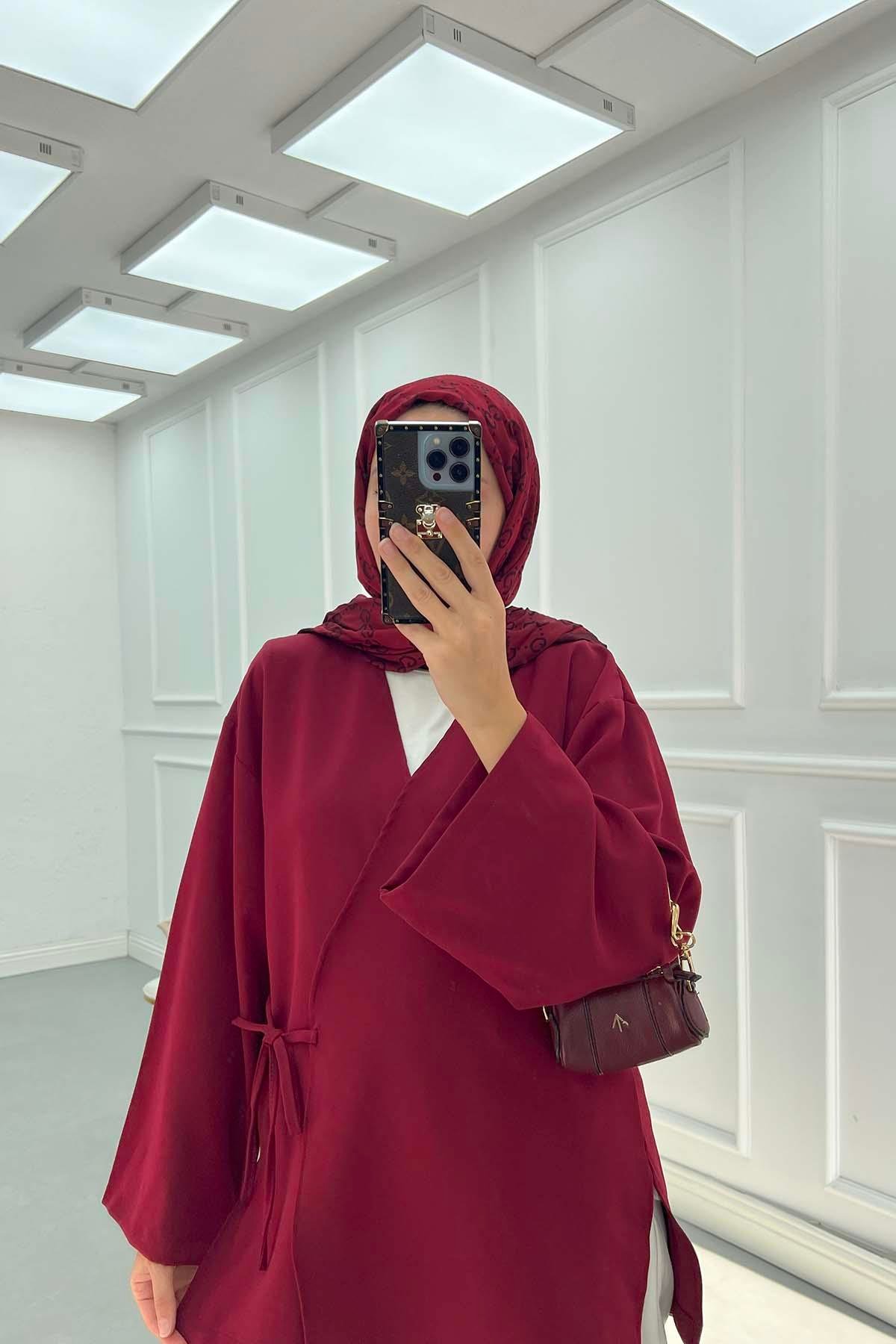 Yanı Yırtmaçlı Double Kimono Bordo