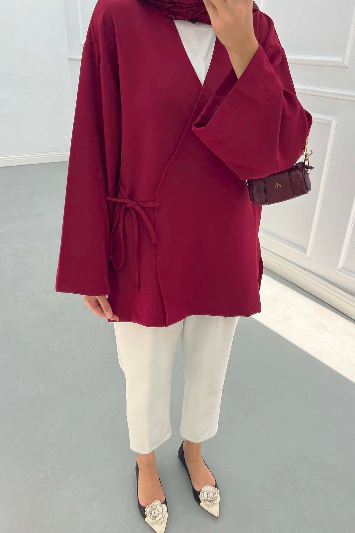 Yanı Yırtmaçlı Double Kimono Bordo