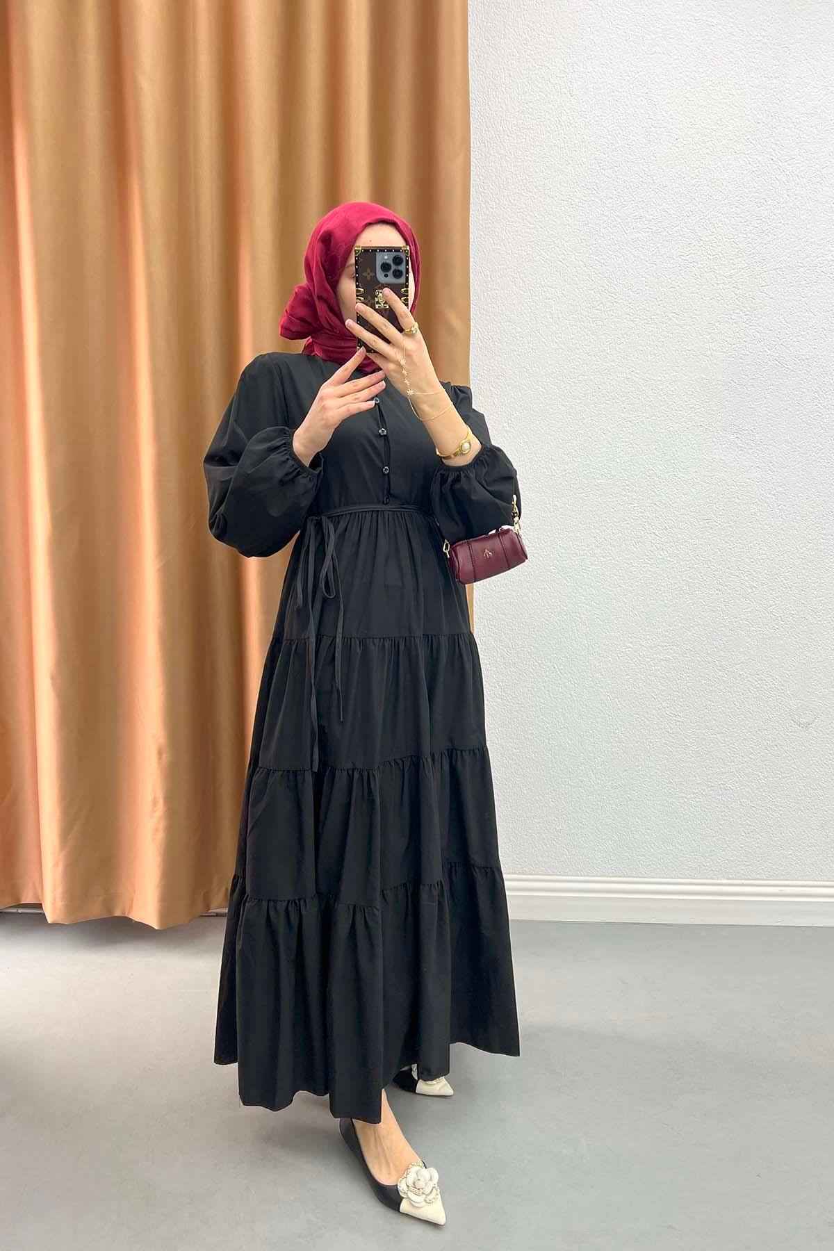 Yarım Düğmeli Elbise Siyah