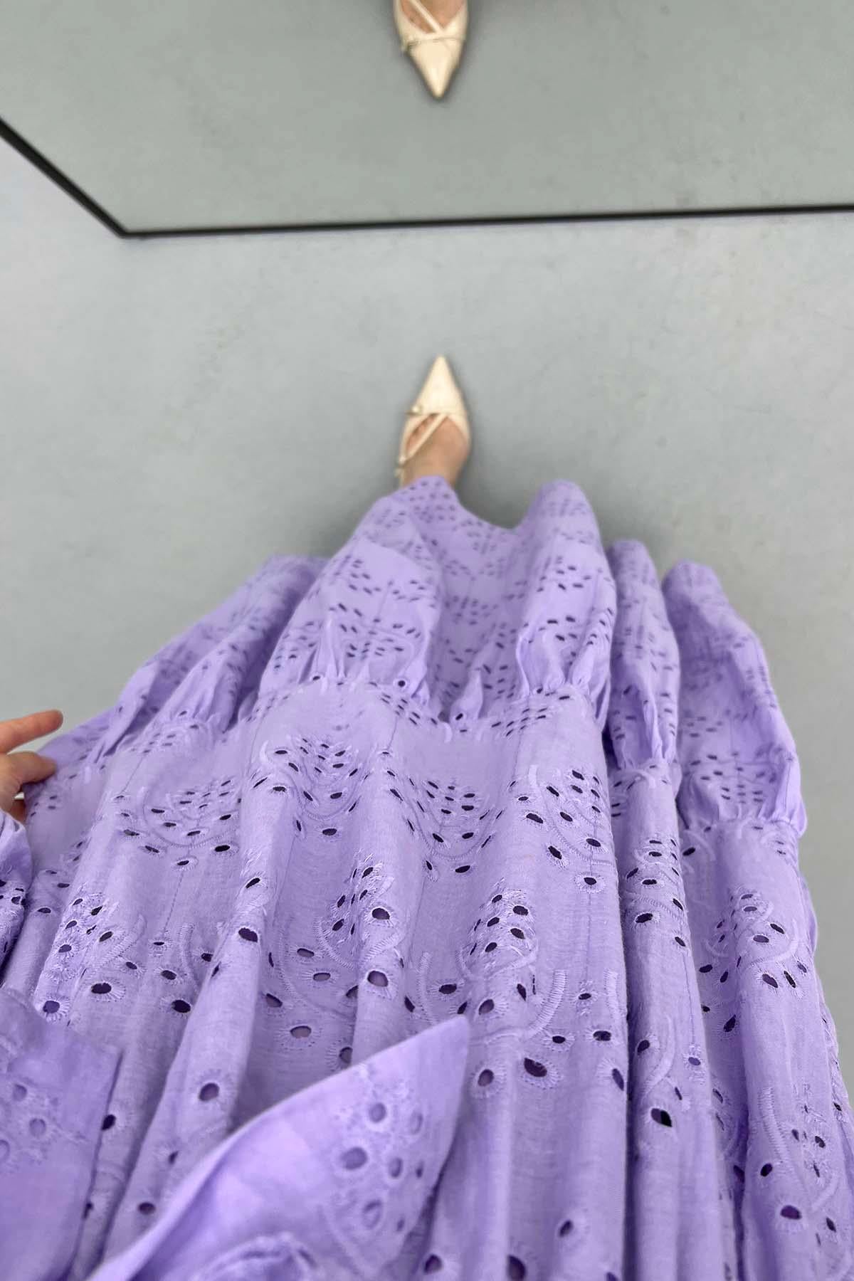 Yarım Düğmeli Fisto Elbise Lila