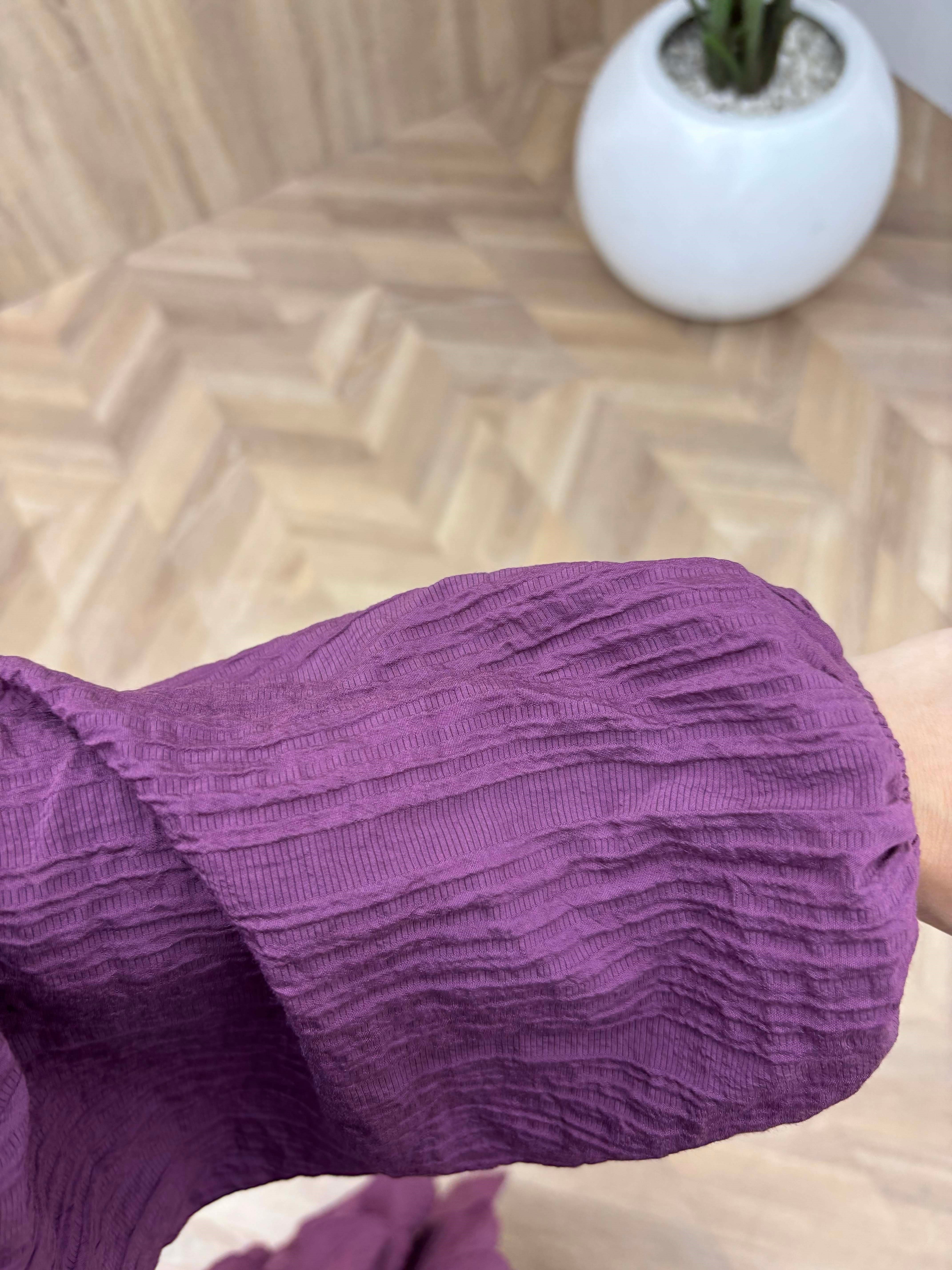 Yarım Düğmeli Kuşaklı Victoria Elbise Mürdüm