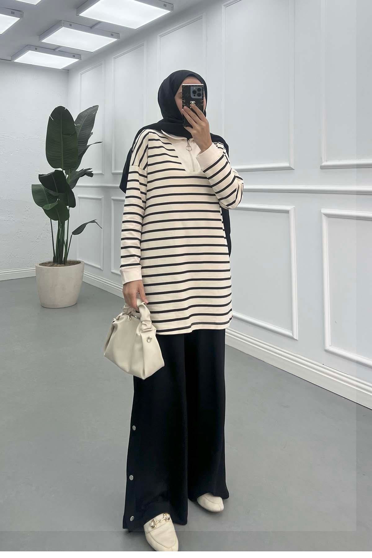 Yarım Fermuar Yakalı Sweatshirt Siyah