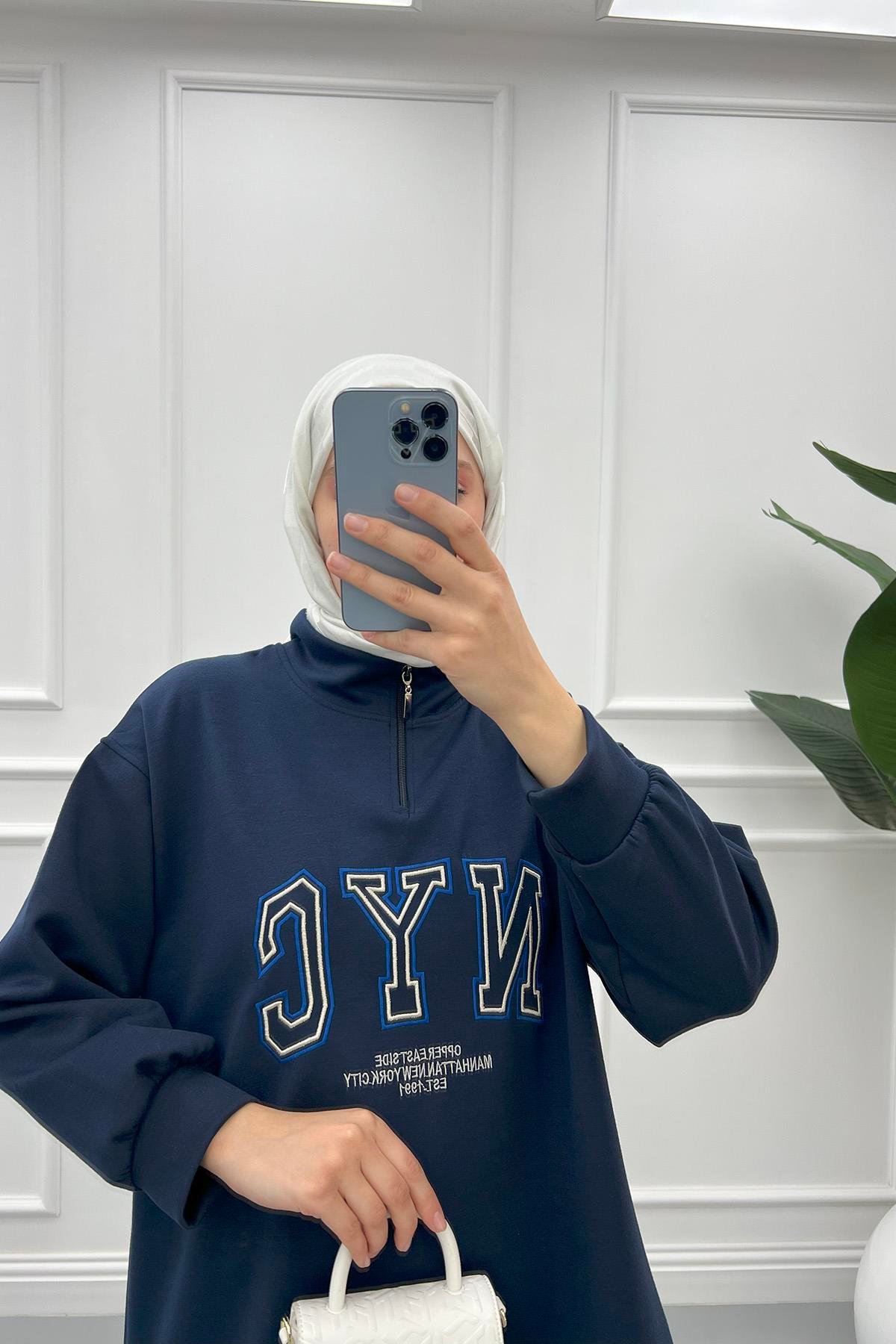 Yarım Fermuarlı Sweatshirt Lacivert
