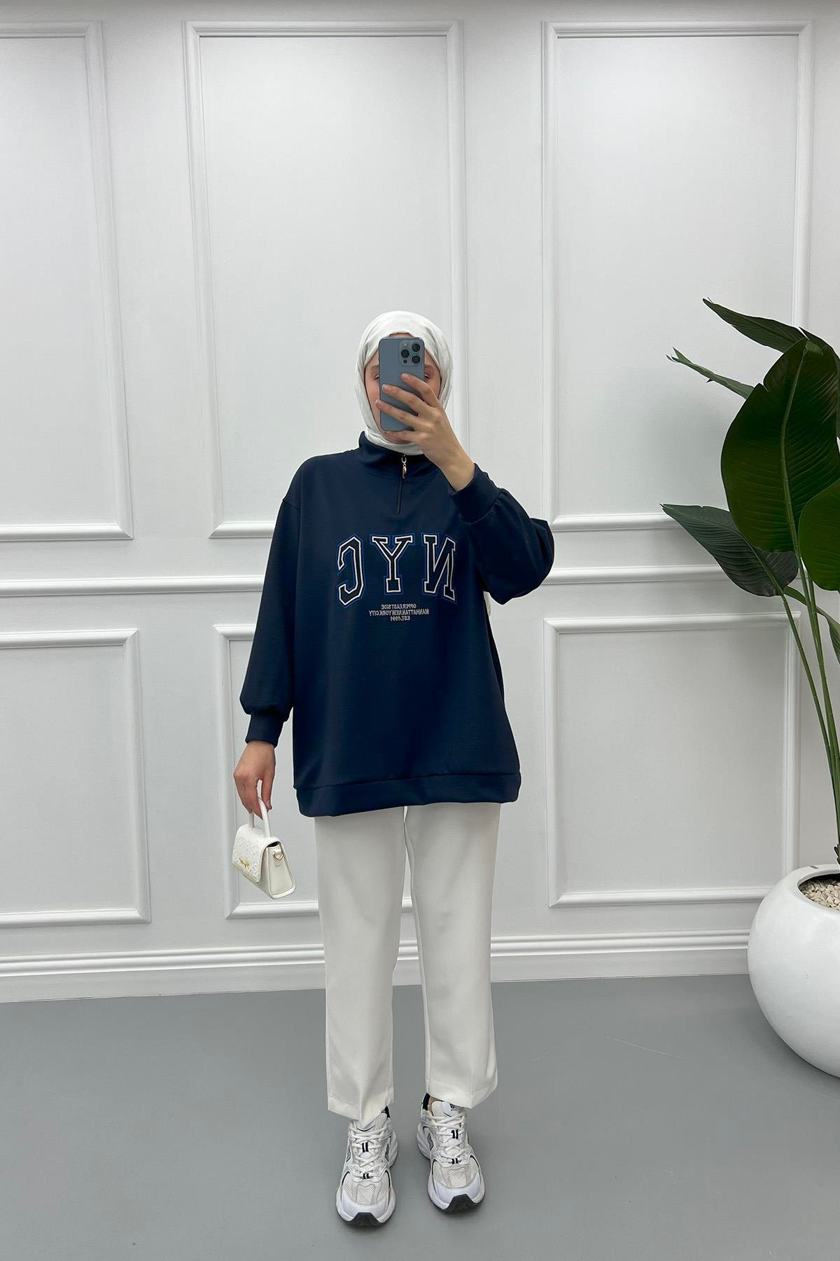 Yarım Fermuarlı Sweatshirt Lacivert