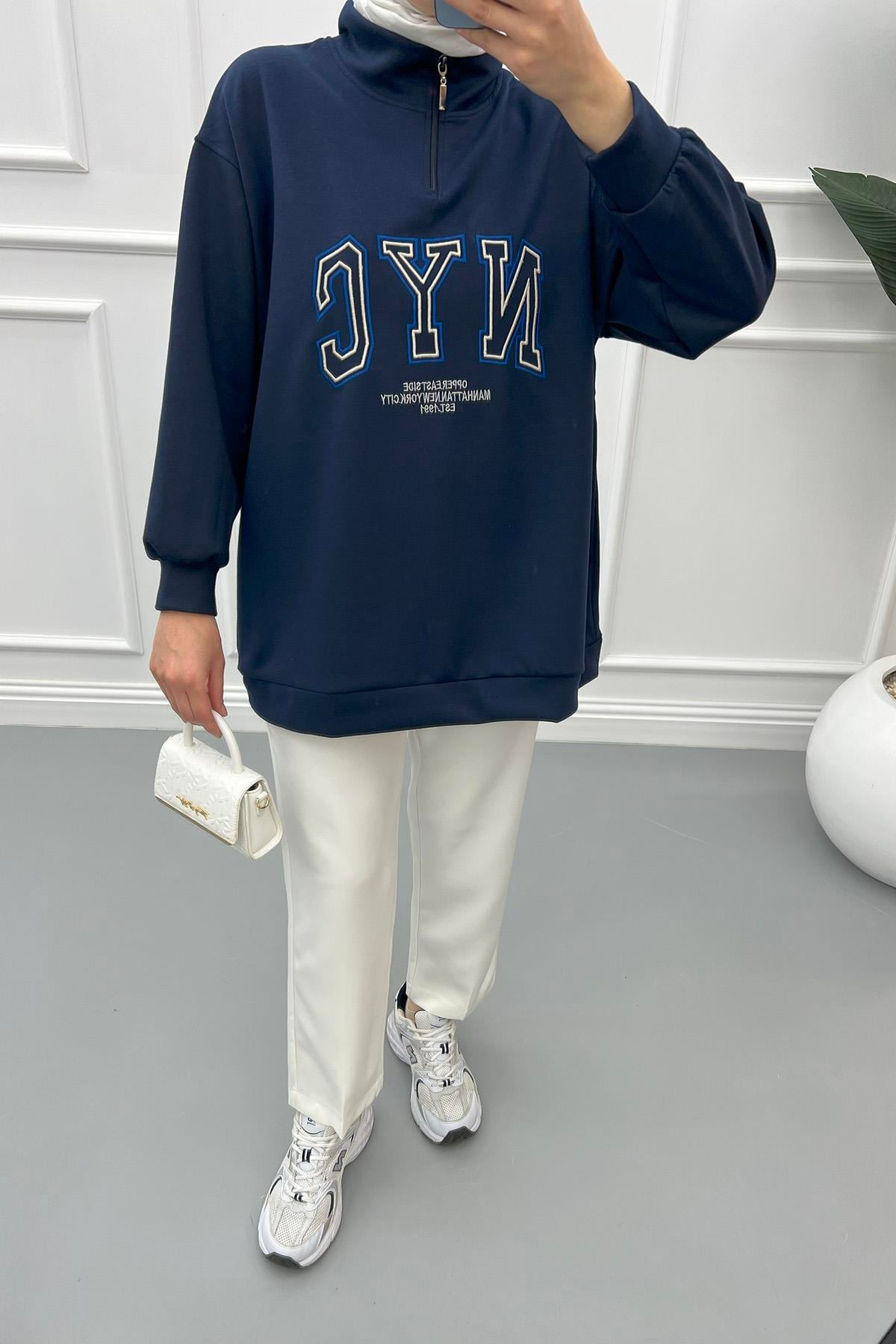 Yarım Fermuarlı Sweatshirt Lacivert