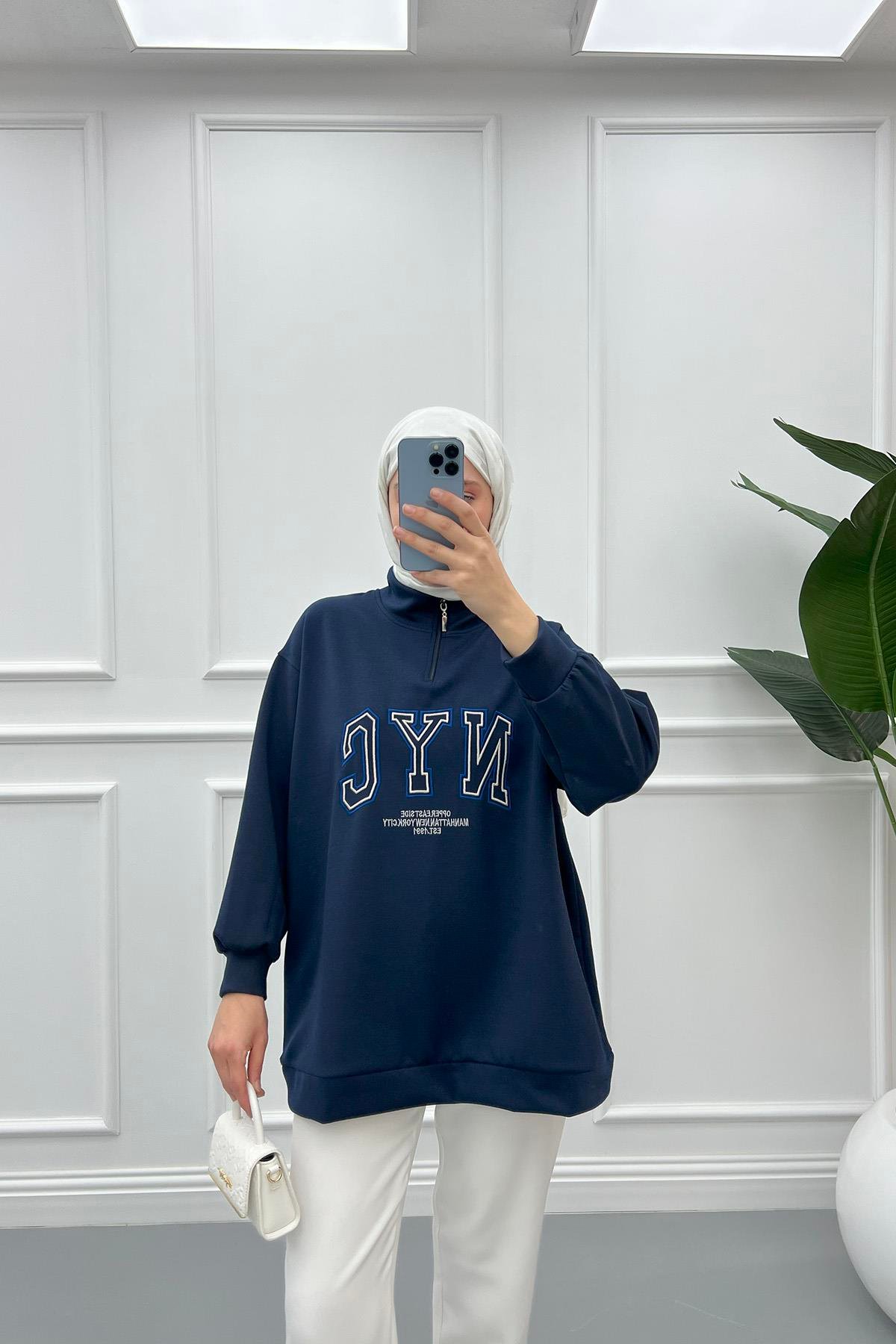 Yarım Fermuarlı Sweatshirt Lacivert