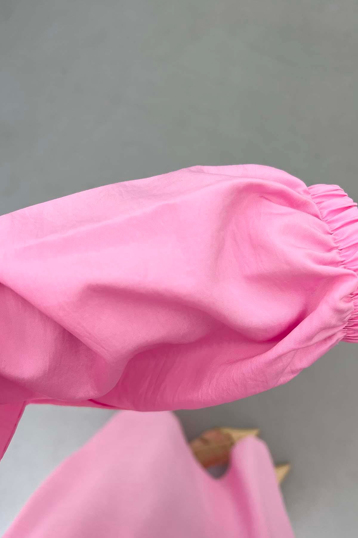 Yelek Detaylı Bağlamalı Paraşüt Elbise Pembe