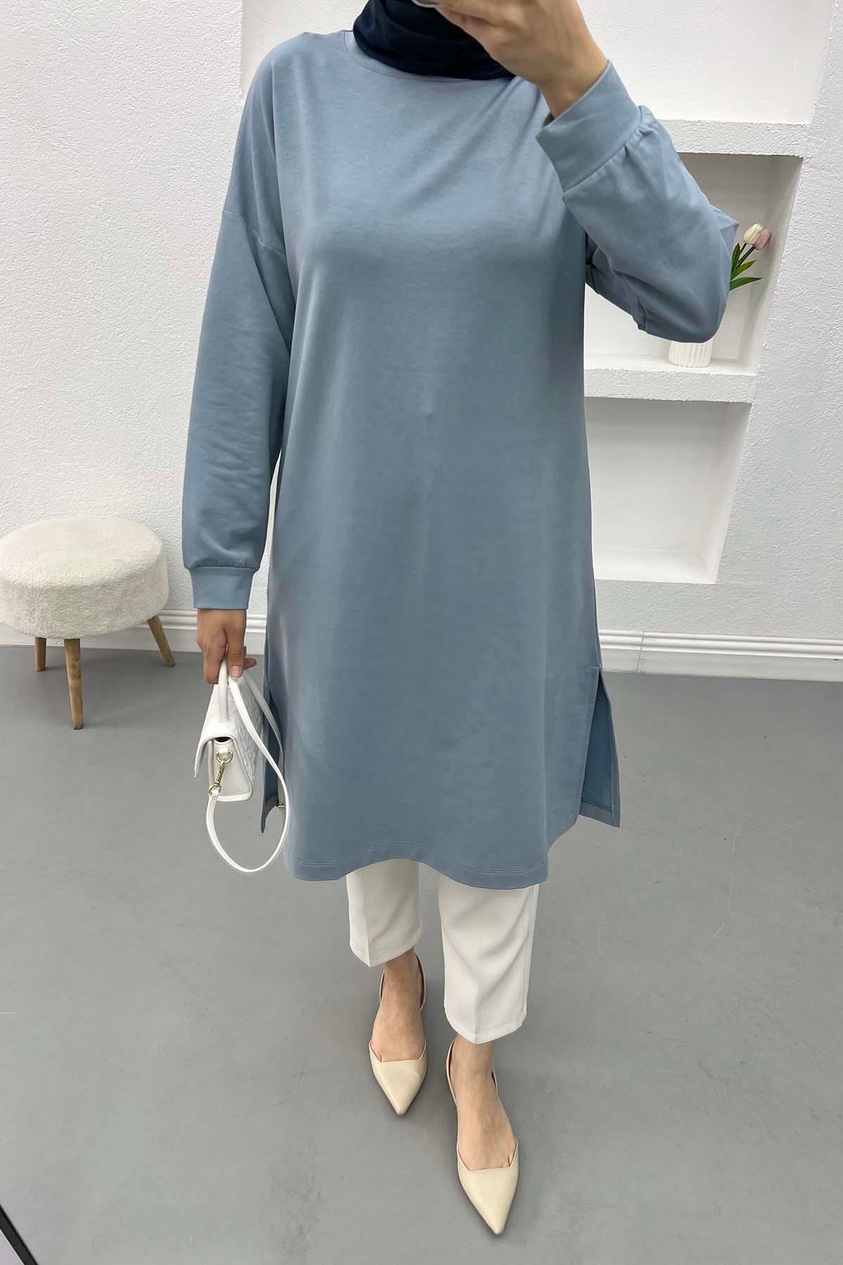 Yırtmaçlı Basic Tunik Gri