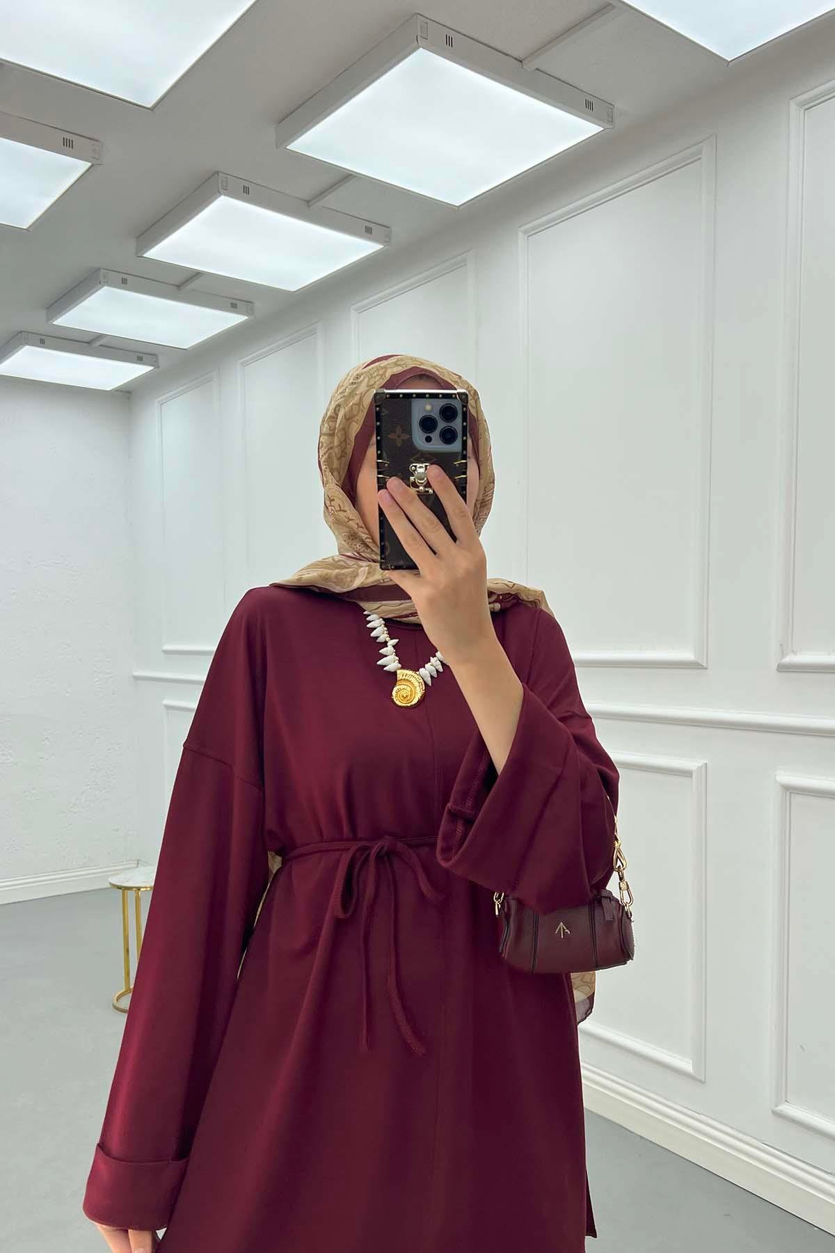 Yırtmaçlı İnce Bağlamalı Sweat Bordo