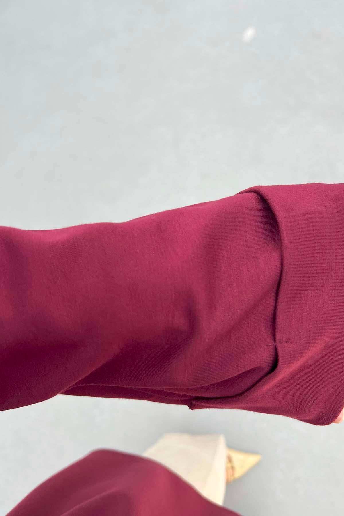 Yırtmaçlı İnce Bağlamalı Sweat Bordo