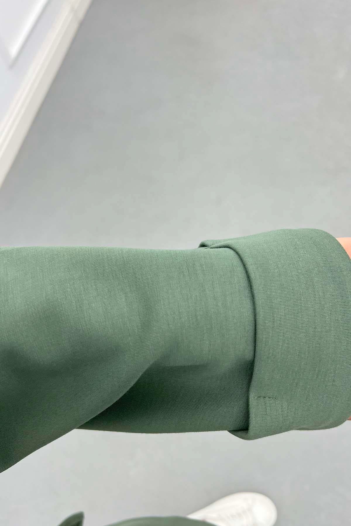 Yırtmaçlı İnce Bağlamalı Sweat Haki